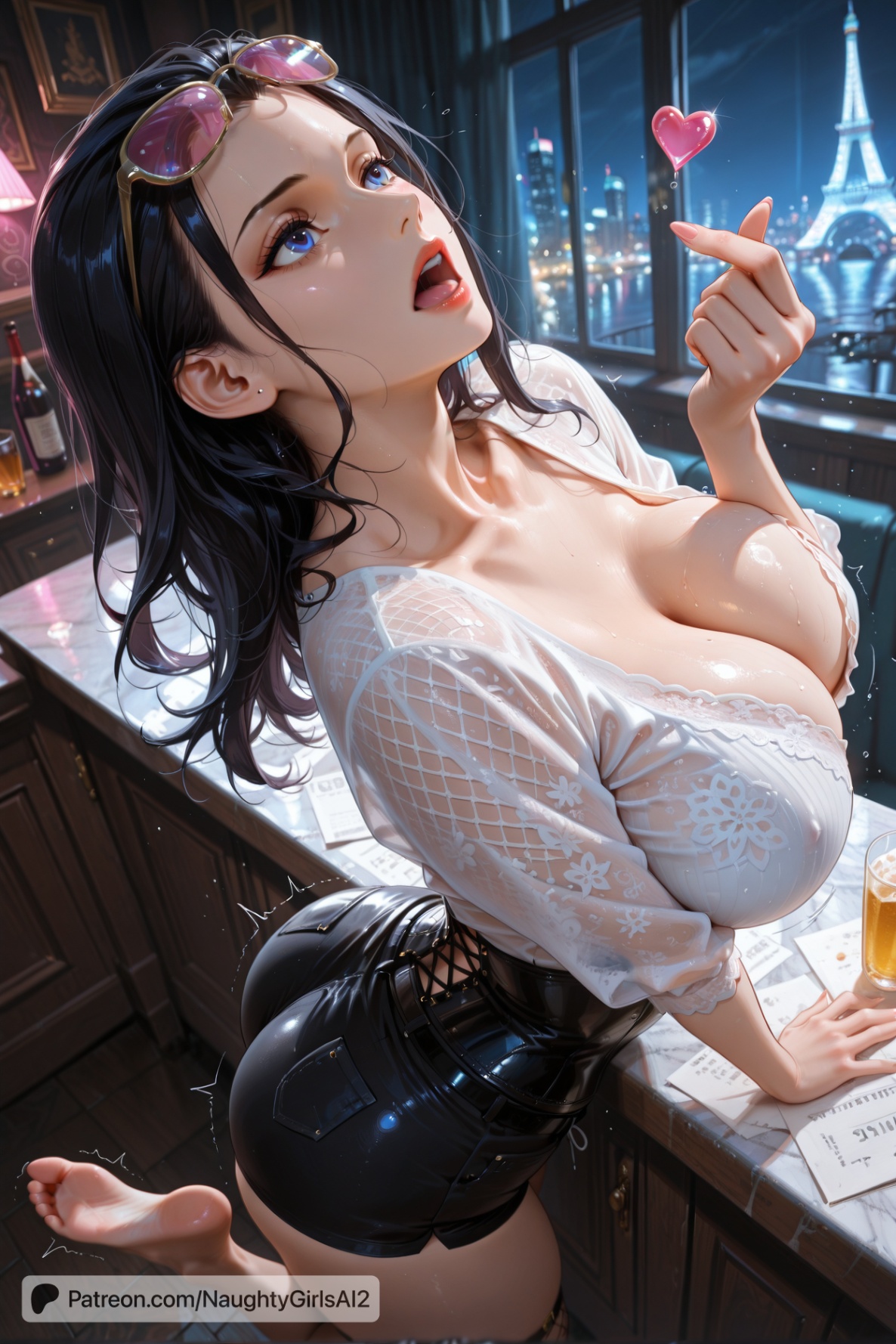 ai generated, big breasts, black hair, blue eyes, breasts, eyewear, female, female only, long hair, mature, mature female, milf, naughtygirlsai, nico robin, one piece