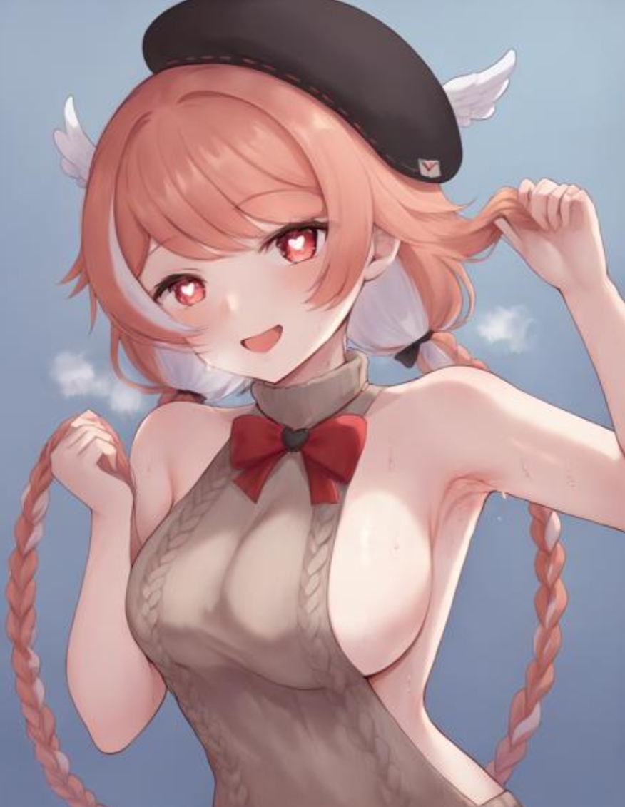 1girls ai_generated armpits big_breasts blush braided_hair breasts female female_only heart-shaped_pupils indie_virtual_youtuber pillowdear ribbon salmon_hair sideboob solo solo_female sweat sweaty sweaty_armpits virgin_killer_sweater virtual_youtuber vtuber wings_on_head