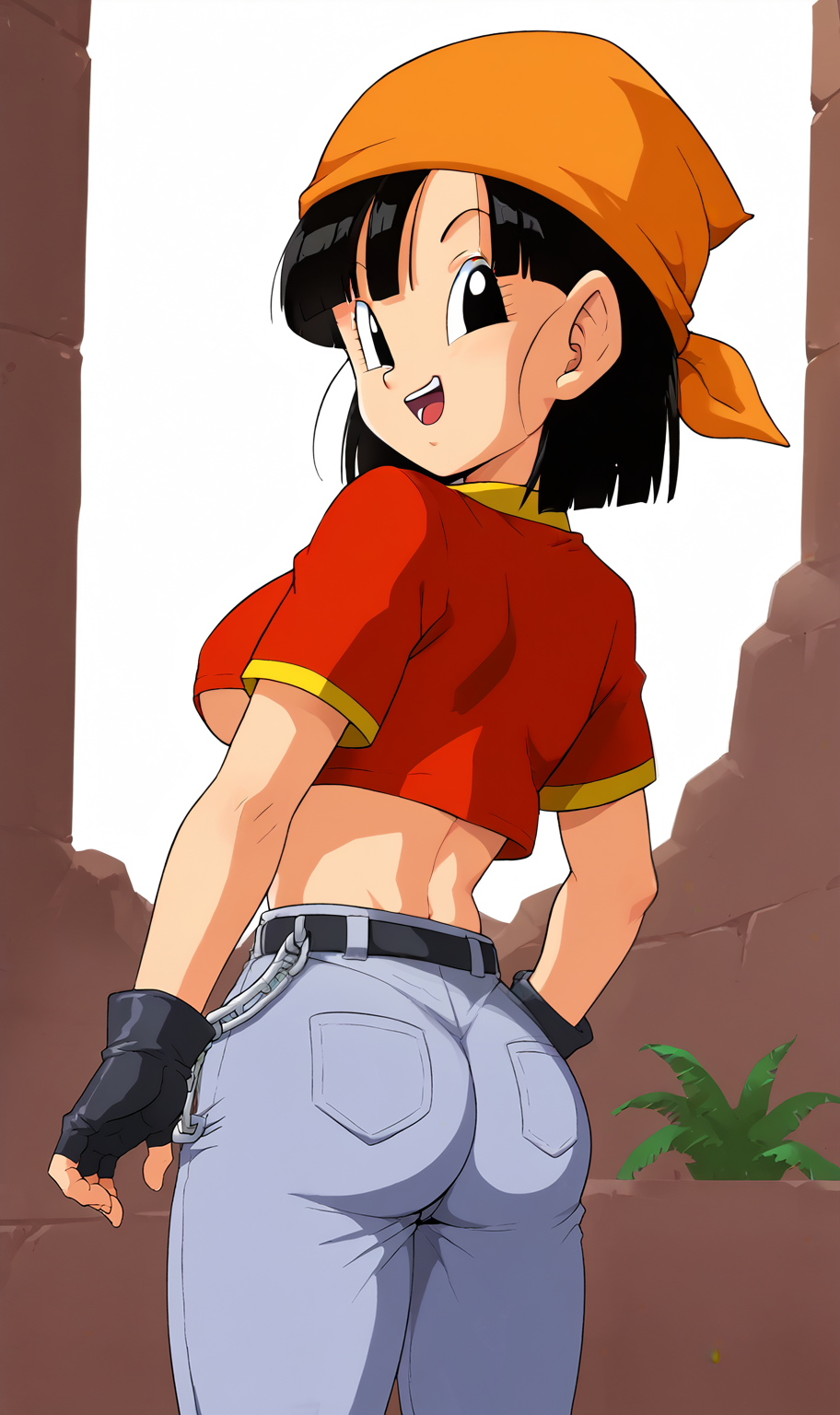 aged_up ai_generated dragon_ball dragon_ball_gt fully_clothed large_breasts looking_at_viewer looking_back nice_ass non-nude pan_(dragon_ball) tagme