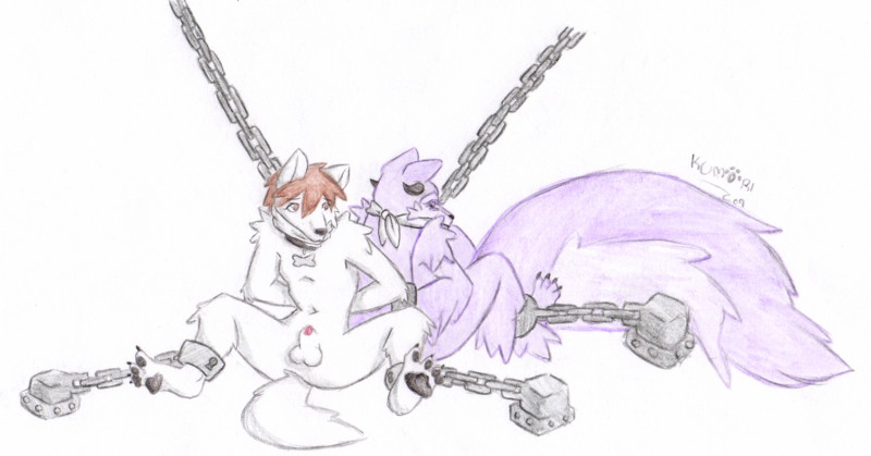 anthro bondage canine canine_penis chains furry kumori kumorigetsuei no_humans nude penis sabuteur wolf