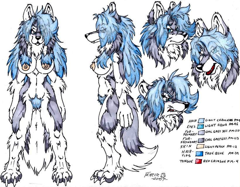 anthro big_breasts breasts canine digitigrade female fenrir_lunaris fur furry lassie lassie_lunaris model_sheet nipples pubic_hair solo standing tongue wolf