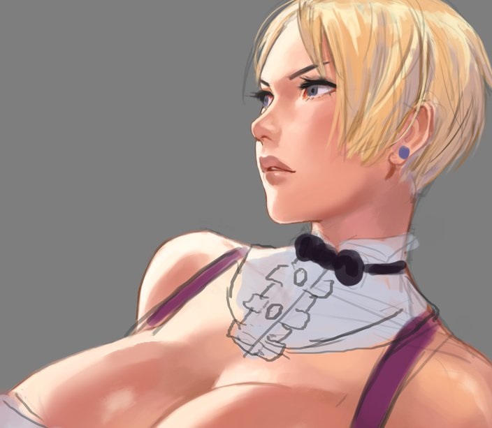 1girls big_breasts blonde_hair blue_eyes bow breasts busty cleavage clothed earrings female huge_breasts king_(snk) king_of_fighters large_breasts light-skinned_female light_skin pale-skinned_female pale_skin short_hair voluptuous voluptuous_female