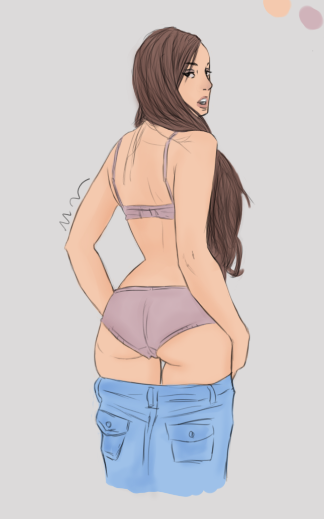 booty bra brown_hair brown_hair deviantart from_behind jeans_down long_hair looking_back nonhovoglia panties porn_star real_person sasha_grey