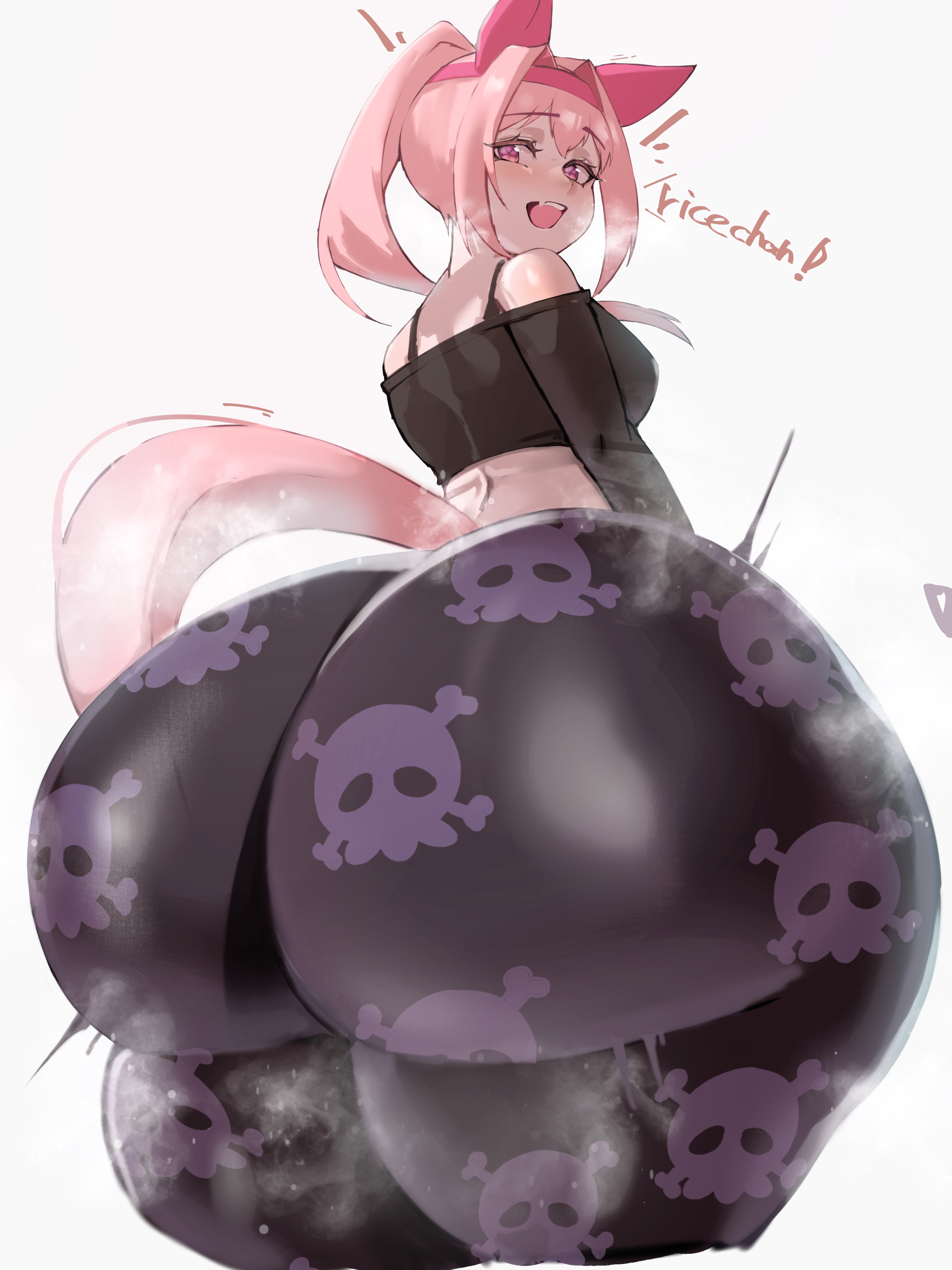 ass, breasts, bubble butt, dadada 53, fat ass, female, female only, gigantic ass, haru urara (umamusume), horse ears, horse tail, huge ass, hyper, hyper ass, long hair, pink eyes, pink hair, plump ass, simple background, smile, thick ass, umamusume, umamusume pretty derby, white background