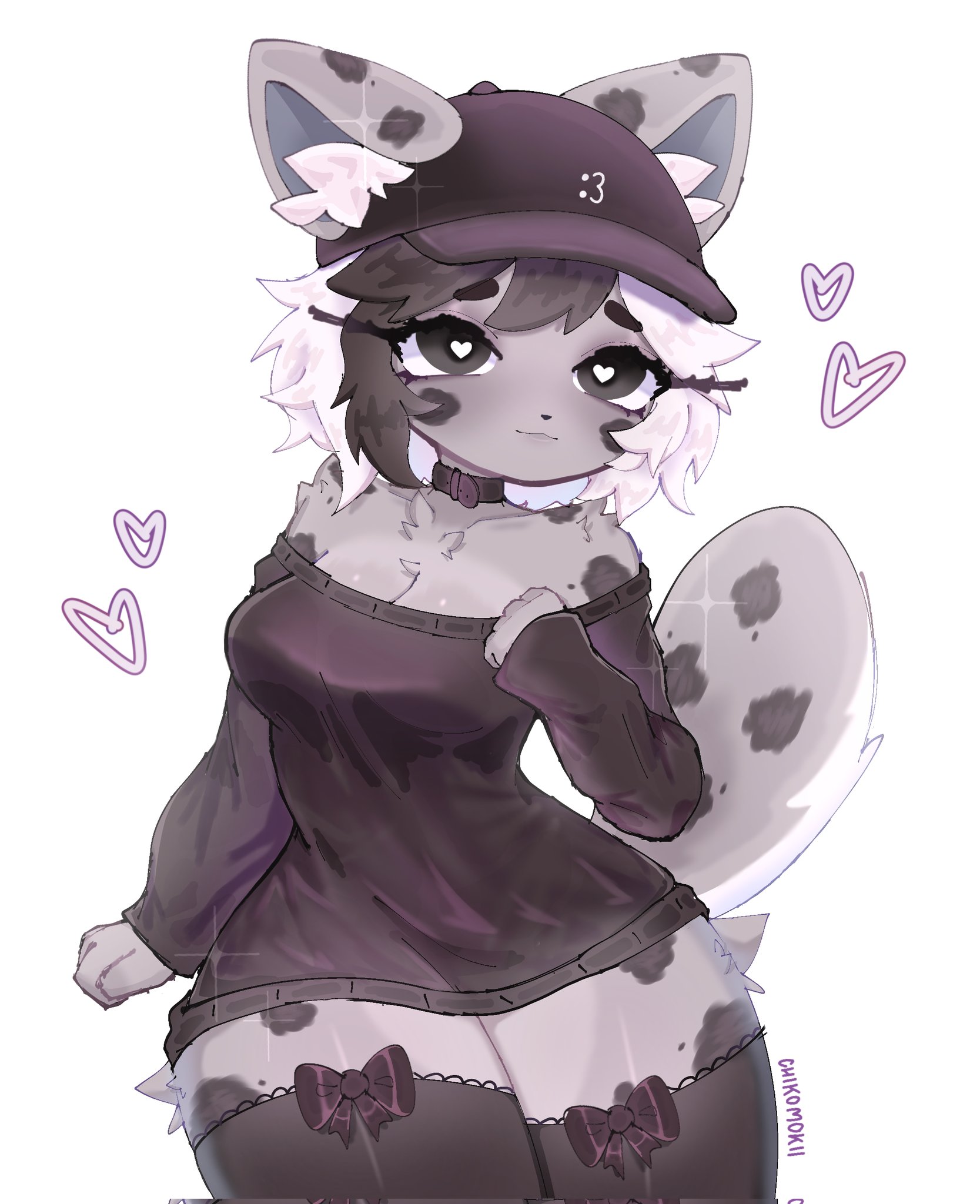 big breasts, breasts, chikomokii, female, furry only, hearts around head, sweater, tagme, thick thighs, thighhighs, vi (hiioh)