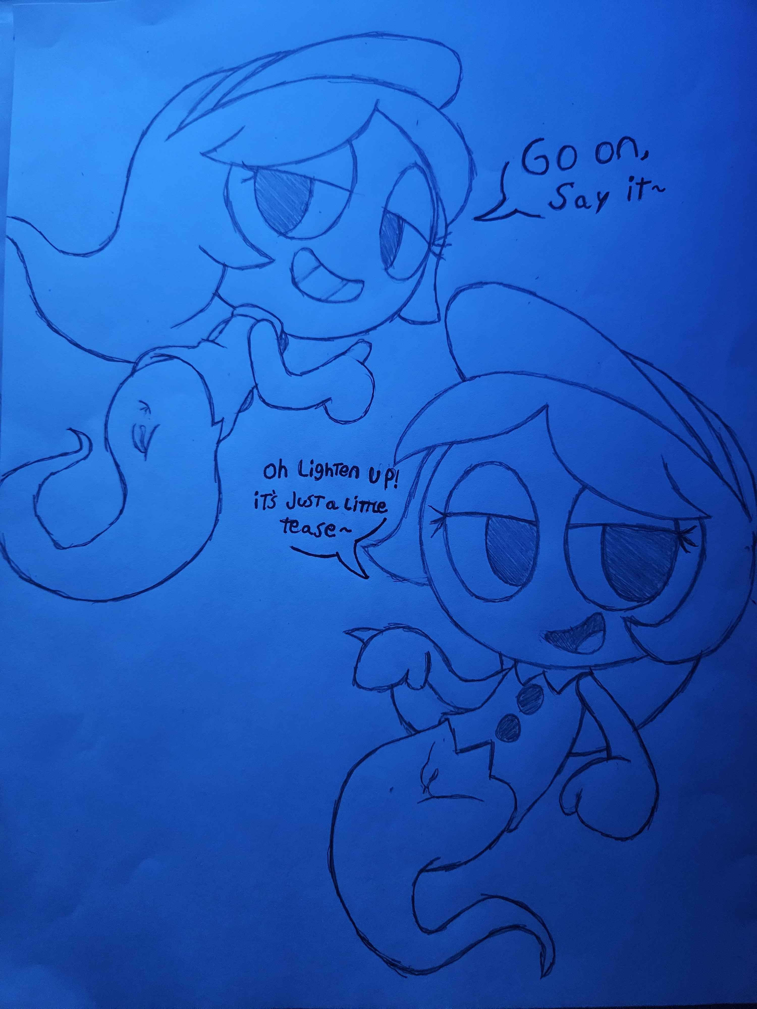 1girls, 2026, anus, blushcrunch studio, connie (dandy's world), dandy's world, english text, female, female only, ghost, ghost girl, hat, pussy, roblox, sketch, sketch page, smile, solo, tagme, talking to viewer, teasing, teasing viewer, text, traditional media, twistedcuppussy, vest