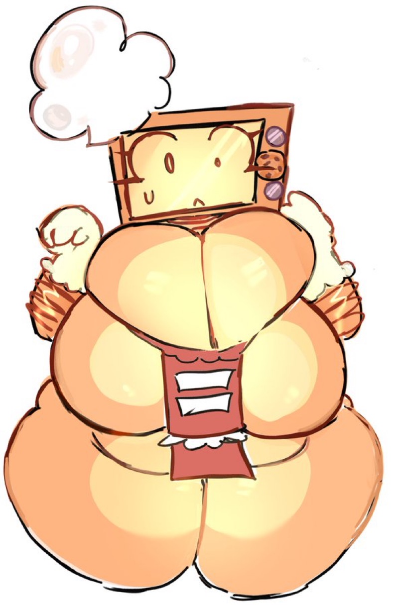 1girl, 1girls, 2d, 2d (artwork), 2d artwork, almost naked, almost nude, alt, apron only, badware, badware (die of death), big breasts, breasts, breasts out of clothes, chef hat, confused, cookieware (die of death), die of death (roblox), female, female focus, female only, functionally nude, functionally nude female, huge breasts, large breasts, looking at viewer, looking surprised, massive breasts, massive thighs, mitten hands, mittens, roblox, roblox game, robot, robot girl, tagme (artist), thick thighs, thighs, tv, tv head, tv screen