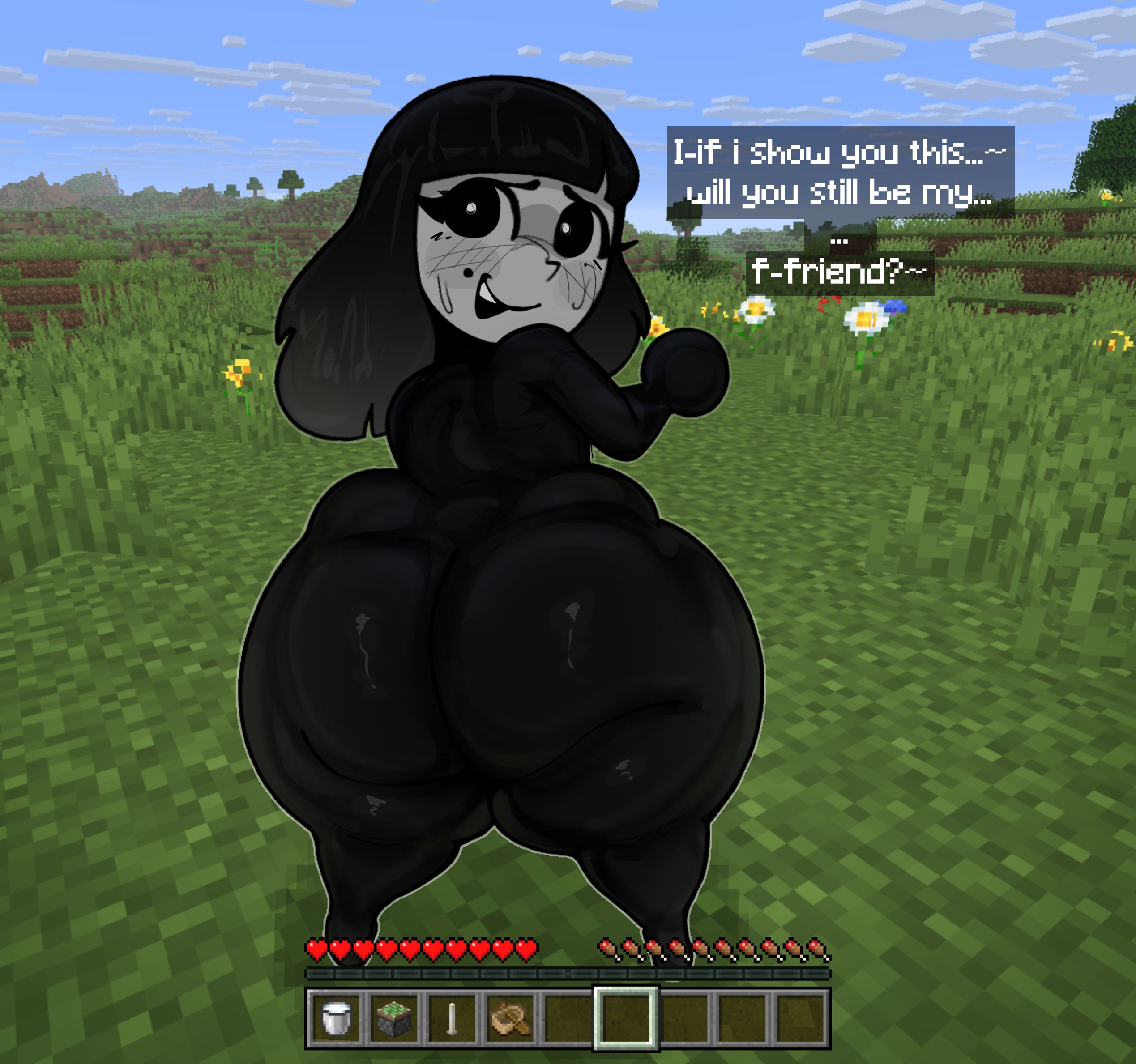 1girl, 1girls, 2026, 2d, 2d (artwork), 2d art, 2d artwork, ass, ass bigger than head, ass crack, ass focus, ava, big ass, big butt, big thighs, black hair, butt, butt crack, butt focus, buttocks, clothed, clothed female, clothing, digital art, digital drawing, digital drawing (artwork), digital media, digital media (artwork), fat ass, fat butt, female, female focus, female only, fully clothed, fully clothed female, grass, huge ass, huge balls, huge thighs, kopokofiart, large ass, large butt, large thighs, looking at viewer, looking back, mii, minecraft, nervous smile, short hair, solo, solo female, solo focus, tagme, thighs, thighs bigger than head, tight clothes, tight clothing