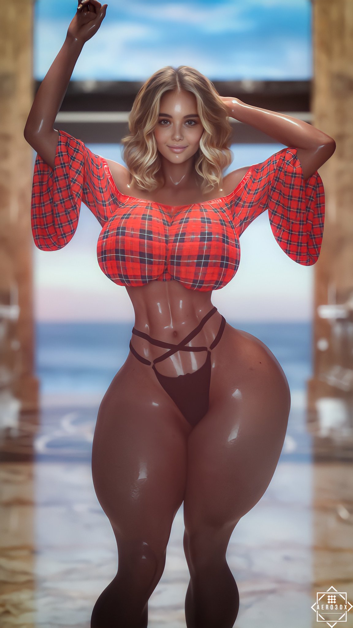 1girls, 3d, 3d (artwork), 3dx, aero3dx, artist name, ass, athletic, athletic female, big ass, big breasts, bimbo, bimbo body, breasts, busty, cleavage, daz studio, female, female only, fit, fit female, hips, hourglass figure, huge ass, huge breasts, human, iray, large ass, large breasts, legs, light skin, light-skinned female, lips, mirage3dx, muscles, muscular, muscular female, muscular thighs, niesha (aero3dx), original, original character, shiny, shiny skin, short hair, solo, thick, thick legs, thick thighs, thighs, toned, toned female, upper body, voluptuous, waist, watermark, wide hips