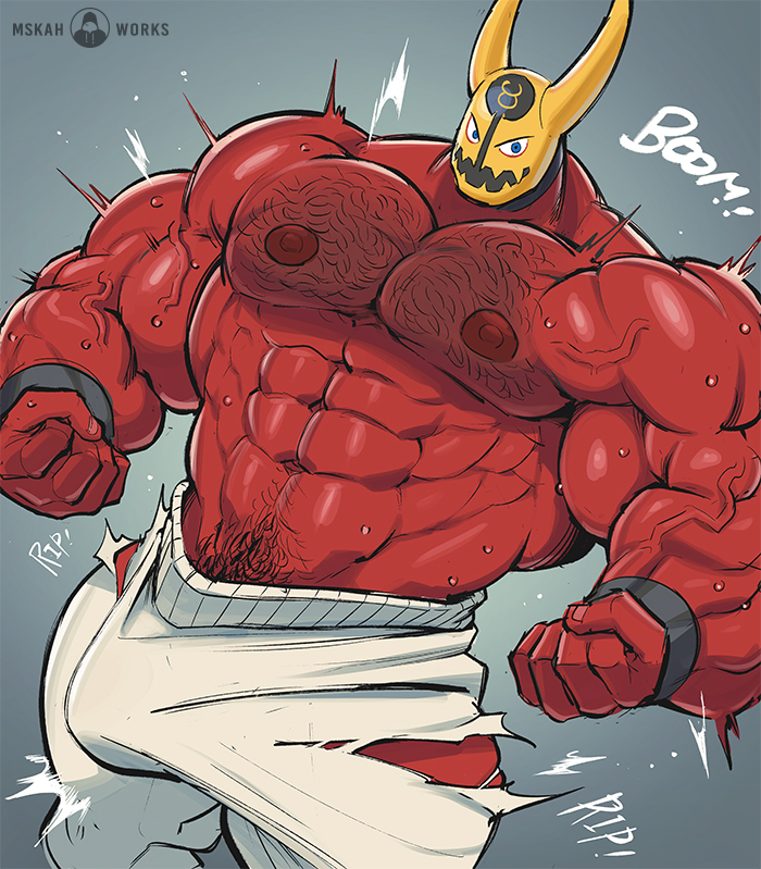 balls beefy bulge daddy demon devil_mask_(mskah) gay hairy looking_at_viewer lucha_del_diablo male male_only manly mskah muscles muscular penis red_skin ripped_clothing ripped_pants solo solo_male sweaty