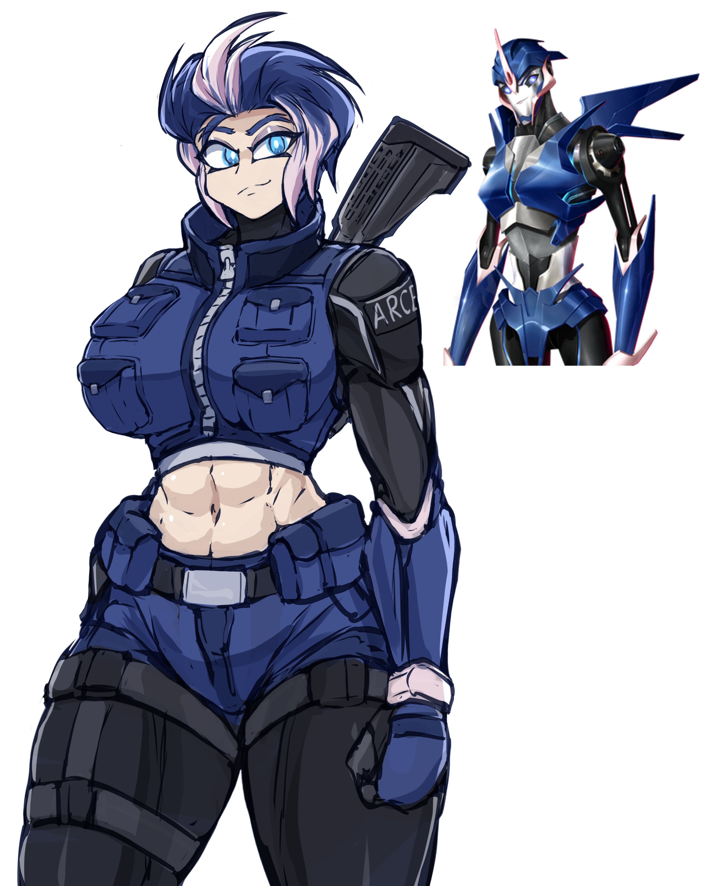 1girls, 2022, abs, arcee, arcee (prime), big breasts, blue eyebrows, blue eyes, breasts, female, female only, fully clothed, hasbro, huge breasts, human, humanization, humanized, large breasts, light skin, light-skinned female, muscular, muscular female, six pack, solo, solo female, tagme, transformers, transformers prime, two-tone hair, zzzhodazzz