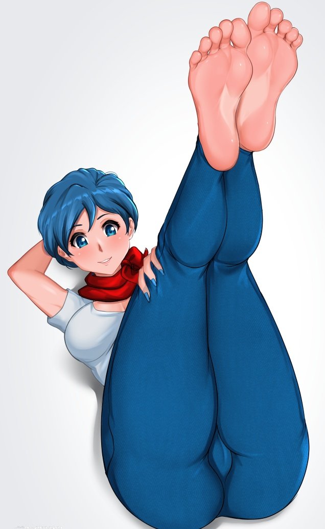 bulma briefs, dragon ball, dragon ball super, feet, female, foot fetish, foot focus, fully clothed