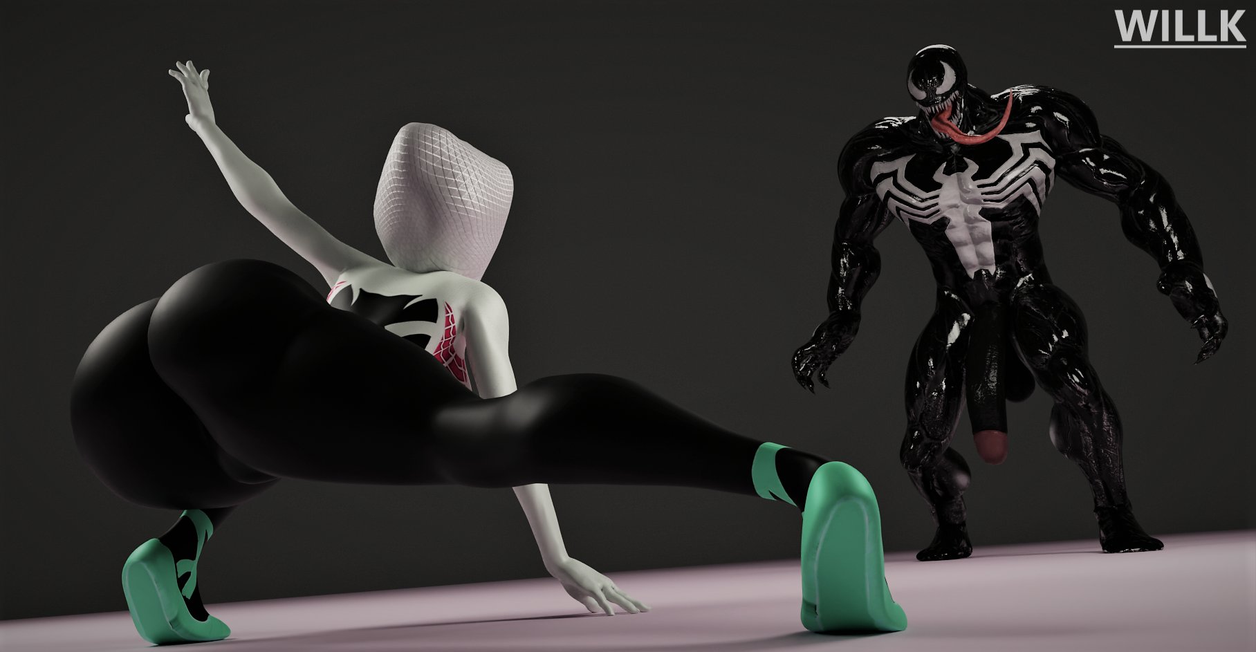 1boy, 1girls, 3d, 3d (artwork), ass, ass focus, ass up, big ass, big butt, bubble ass, bubble butt, female, gwen stacy, huge ass, huge cock, human on humanoid, humanoid, interspecies, large ass, large penis, light skin, light-skinned female, male, marvel, marvel comics, monster, muscular, muscular male, penis, pose, posing, round ass, size difference, spider-gwen, spider-man (series), straight, thick ass, thick penis, veiny penis, venom (marvel), voluptuous, willklvo