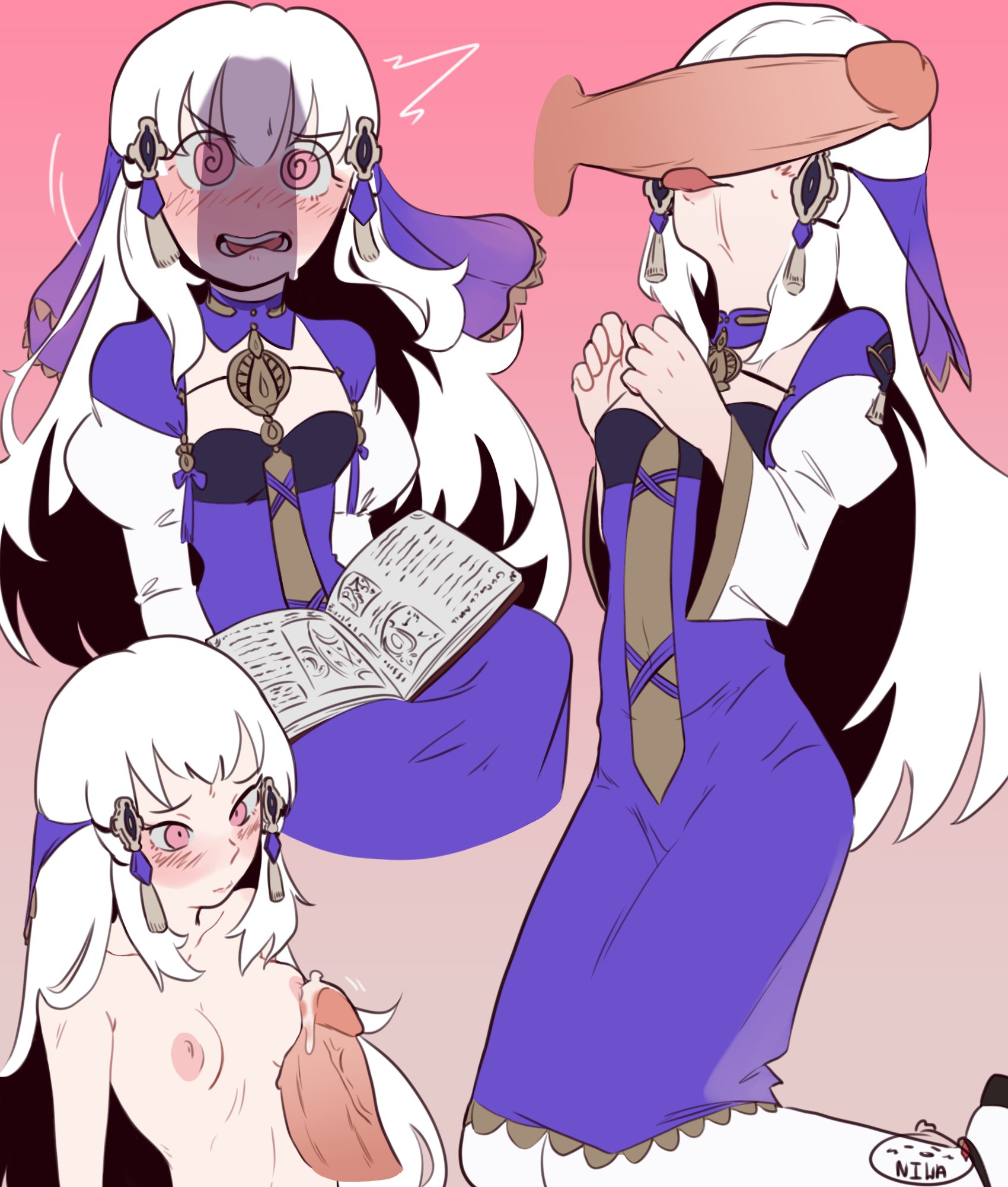 @ @, 1boy, 1girls, bangs, blush, book, breasts, cock shock, completely nude, dankniwa, embarrassed, fellatio, female, fire emblem, fire emblem: three houses, frottage, heavy blush, kneeling, licking penis, long hair, lysithea von ordelia, male, naizuri, nintendo, nipples, nude, nude female, open mouth, oral, penis, penis awe, penis lick, penis shadow, petite, pink eyes, small breasts, straight, white hair