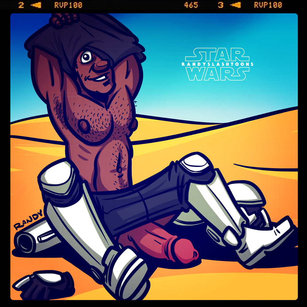 1male bara dark-skinned_male desert desert_planet finn_(star_wars) gay hairy_armpits hairy_chest hairy_male hairy_stomach hard_nipples john_boyega large_penis male_only penis_out randyslashtoons star_wars stormtrooper stripping