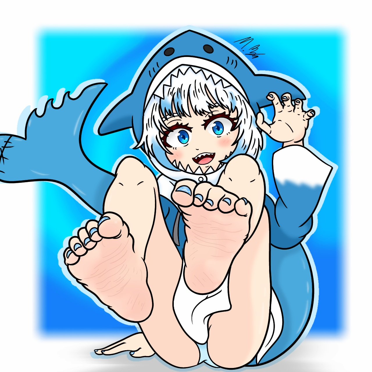 1girls blue_eyes feet feet_first feet_together feet_up female female_only foot_fetish foot_focus gawr_gura hololive hololive_english hololive_myth panties pantyshot pantyshot_(sitting) pantyshot_sitting scrunched_toes shark shark_girl shark_humanoid shark_teeth sharp_teeth smile soles solo toenail_polish toenails toes toes_curled toes_scrunch virtual_youtuber vtuber wrinkled_feet wrinkled_soles