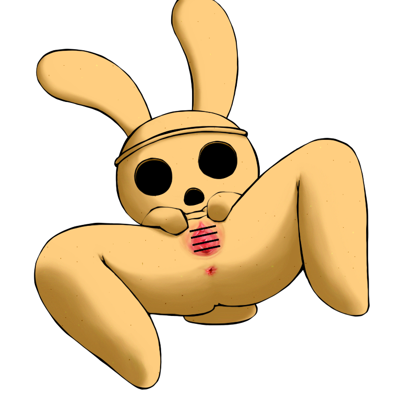 1:1 2015 animal_crossing anthro anus brown_body censored coco_(animal_crossing) female genitals gyroid lagomorph leporid lying mammal nintendo on_back presenting presenting_pussy pussy rabbit shaded simple_background solo spread_legs spread_pussy spreading uhee video_games white_background