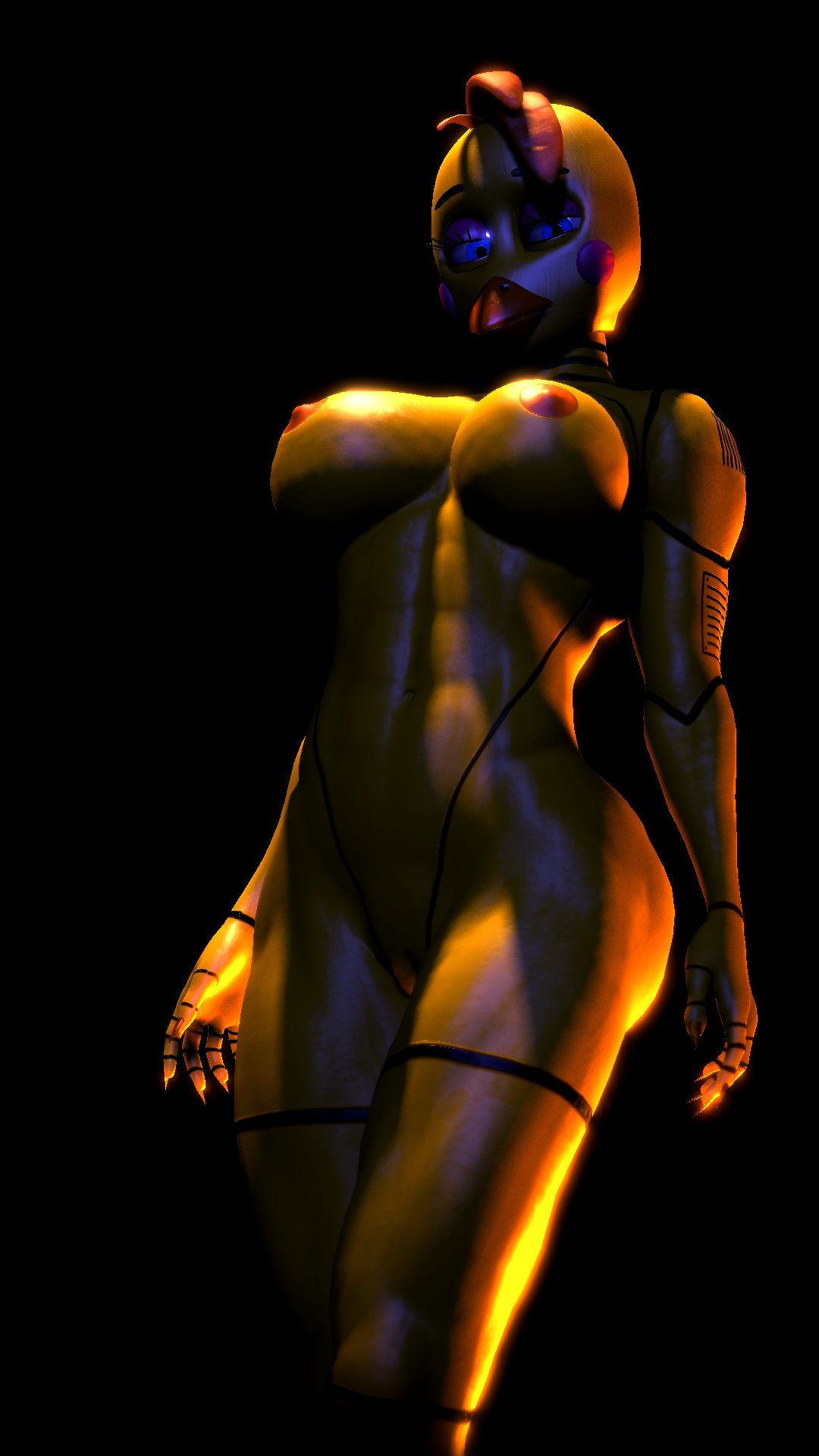 1girls 3d animatronic anthro areola areolae beak big_breasts blue_eyes boobs breast_grab breasts busty chicken cleavage eyelashes eyes female five_nights_at_freddy's five_nights_at_freddy's_2 fnaf glowing_eyes hips hourglass_figure legs looking_at_viewer nipples pose rubikon_(artist) scottgames solo thick thick_legs thick_thighs thighs toy_chica_(fnaf) virtamate voluptuous waist wide_hips yellow-skinned_female yellow_body yellow_fur yellow_hair yellow_skin