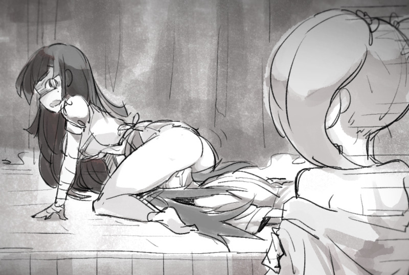 3girls, ass, caught, caught in the act, danganronpa, danganronpa 2: goodbye despair, drooling, facesitting, female, female only, gebyy-terar, human, mioda ibuki, monochrome, multiple females, multiple girls, no panties, saionji hiyoko, smooth skin, super danganronpa 2, tsumiki mikan, undressed, upskirt, yuri