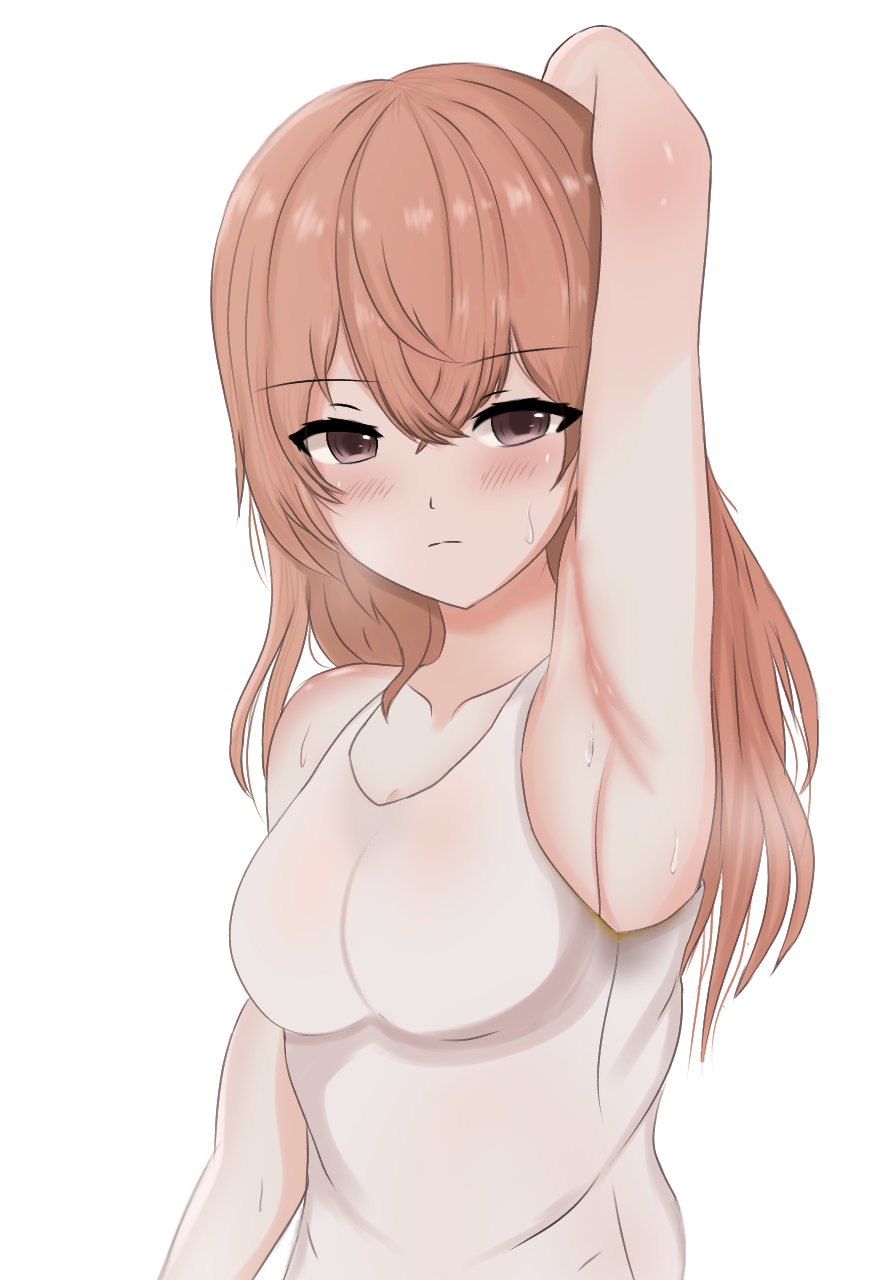 1girls armpits arms_behind_head arms_up clothing female female_only inui_sajuna medium_breasts ryzeon showing_off smelly_armpits solo sono_bisque_doll_wa_koi_wo_suru stained_clothes steaming_body sweat sweat_stain