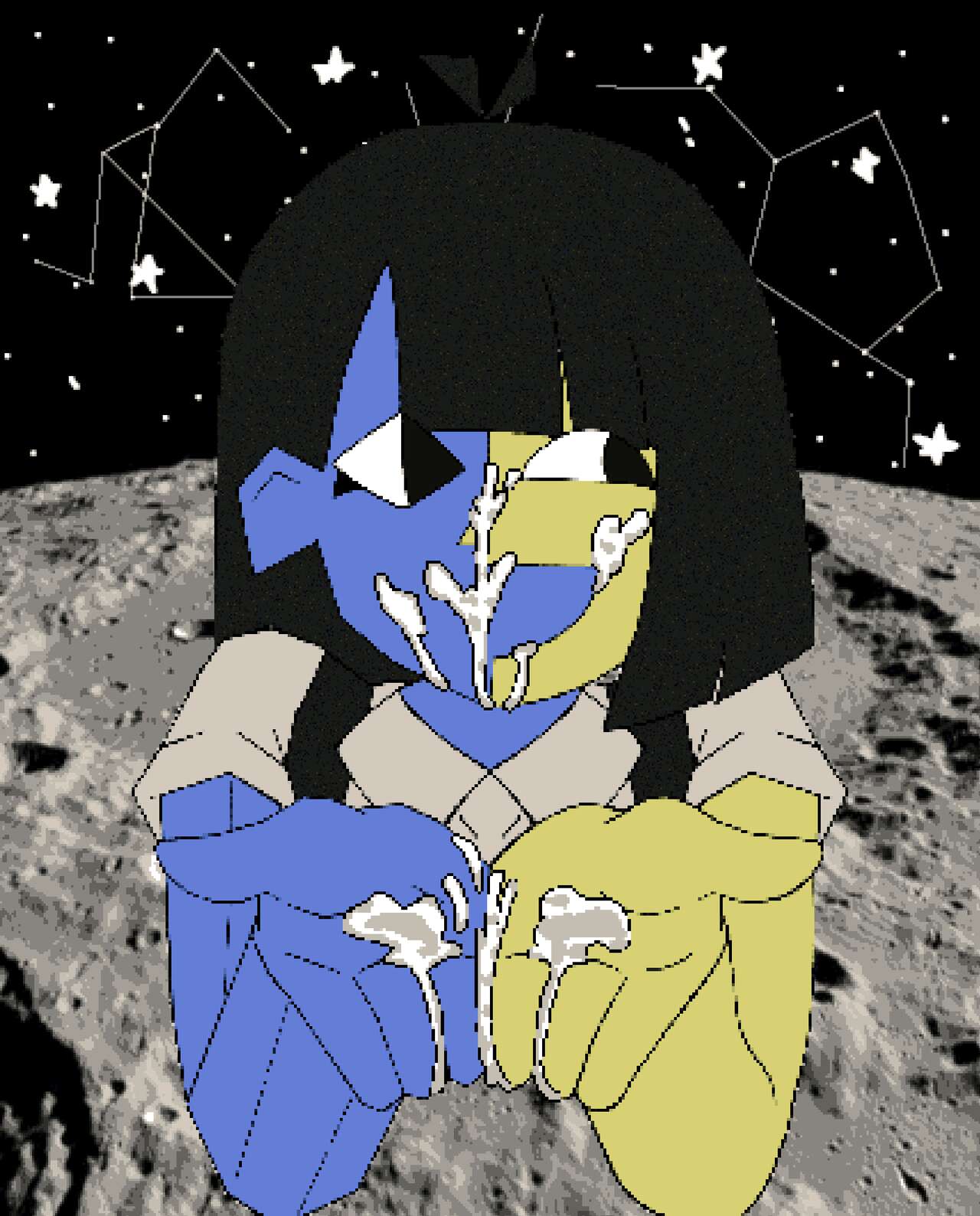 cum, cum in hands, cum on face, ena, ena (series), facial, gopindon, joel g, looking to the side, moon, smile, smiling, stars, tagme