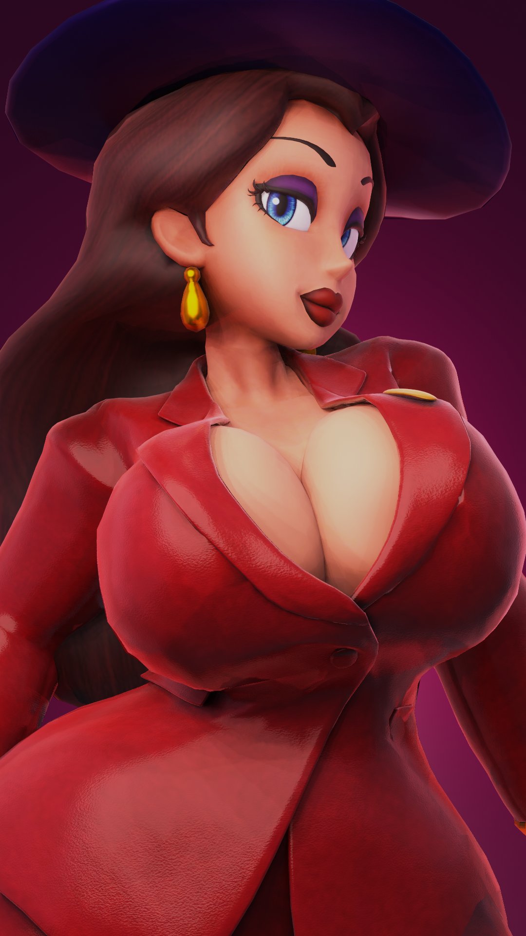 3d big_breasts blue_eyes breasts brown_hair cleavage earrings eyelashes female female_only huge_breasts large_breasts light-skinned_female light_skin lipstick long_hair looking_at_viewer mario_(series) nintendo pauline sala3d seductive seductive_eyes seductive_look seductive_smile suit sun_hat super_mario_odyssey thick_thighs wide_hips