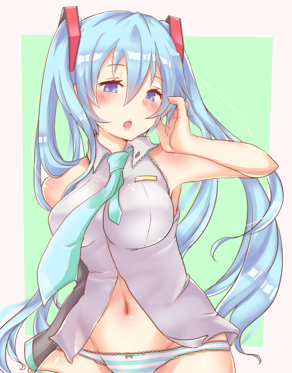 1girls big_breasts blue_eyes blue_hair clothing female female_only hatsune_miku kusoyuridanchi panties tagme vocaloid