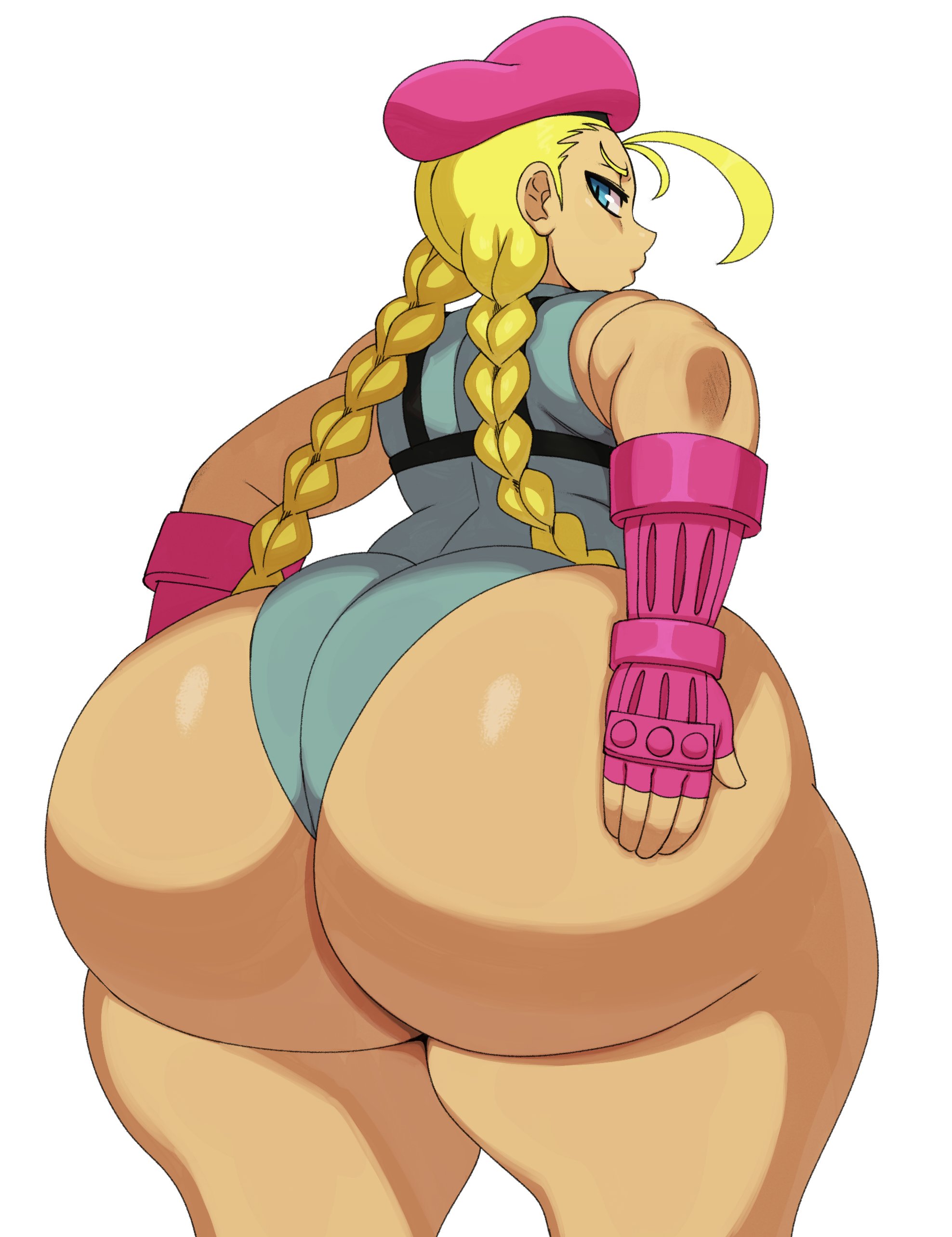 1girls, alternate color, alternate costume, alternate version available, ass, ass focus, beret, big ass, big butt, blonde hair, blue eyes, bottom heavy, bubble ass, bubble butt, caked up, cammy white, cheesecake, clothing, fat ass, female, female only, flat chest, flat chested, hand on ass, hand on own ass, hat, huge ass, huge butt, leotard, looking at viewer, looking back, pear shaped, pear shaped female, pear-shaped figure, solo, sssonic2, street fighter, thick ass, thick thighs, thong leotard, thunder thighs, white background, wide hips