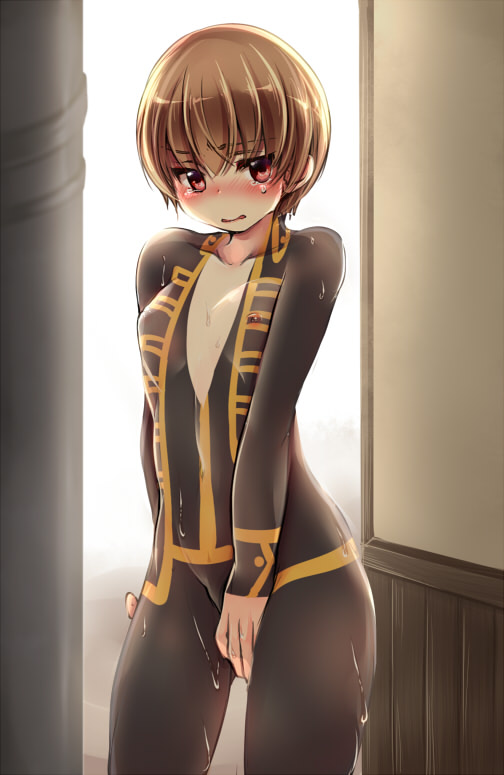 1femboy androgynous banira_(pixiv) blush bodypaint brown_hair completely_nude covering_penis covering_self embarrassed embarrassed_nude_femboy femboy gintama looking_at_viewer male male_only nude nudity okita_sougo painted_clothes police police_officer police_uniform public_exposure public_nudity red_eyes shinsengumi_(gintama) short_hair solo sweat sweating tears twink