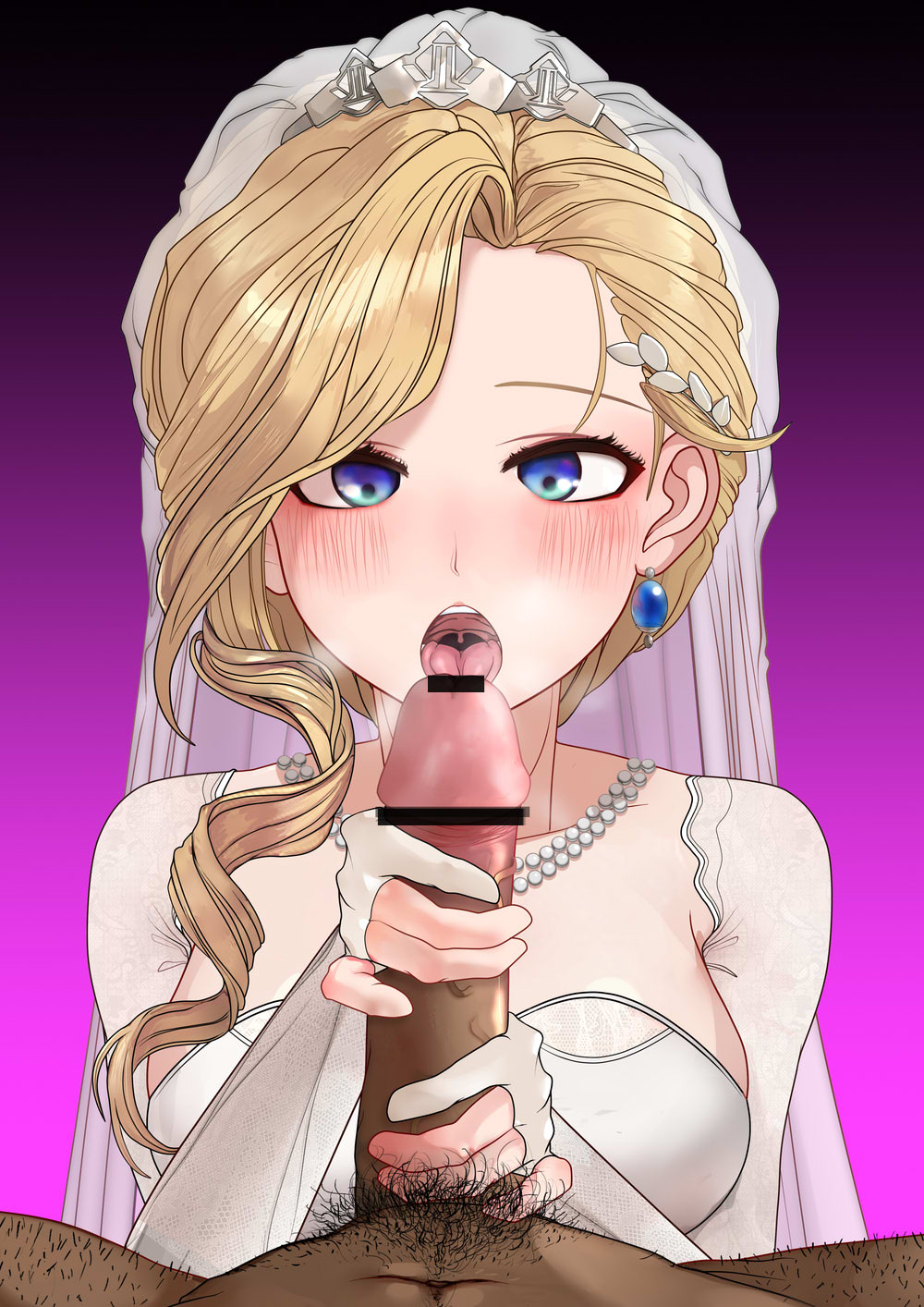 1girls azur_lane before_marriage blonde_hair blowjob_in_dress blue_eyes blush breasts bridal_gauntlets bridal_veil censor_bar censored cheating cheating_bride cheating_on_wedding_day cheating_wife cuckold dark-skinned_male dark_skin earrings eyes_crossed fellatio hands_on_penis hood_(azur_lane) interracial jewelry large_breasts large_penis laurel_crown necklace netorare ntr open_mouth oral oral_sex pale-skinned_female pale_skin pearl_necklace penis penis_out playing_penis_like_flute playing_skinflute pubic_hair side_ponytail solo solo_female solo_focus suggestive_pose tiara tongue tongue_on_penis tongue_out wedding_attire wedding_dress wedding_veil yomigaeru