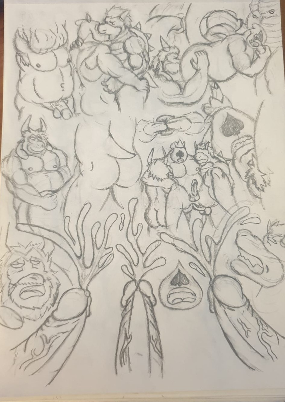 asgore_dreemurr bowser cum deltarune king_spade male mario_(series) penis traditional_media_(artwork)