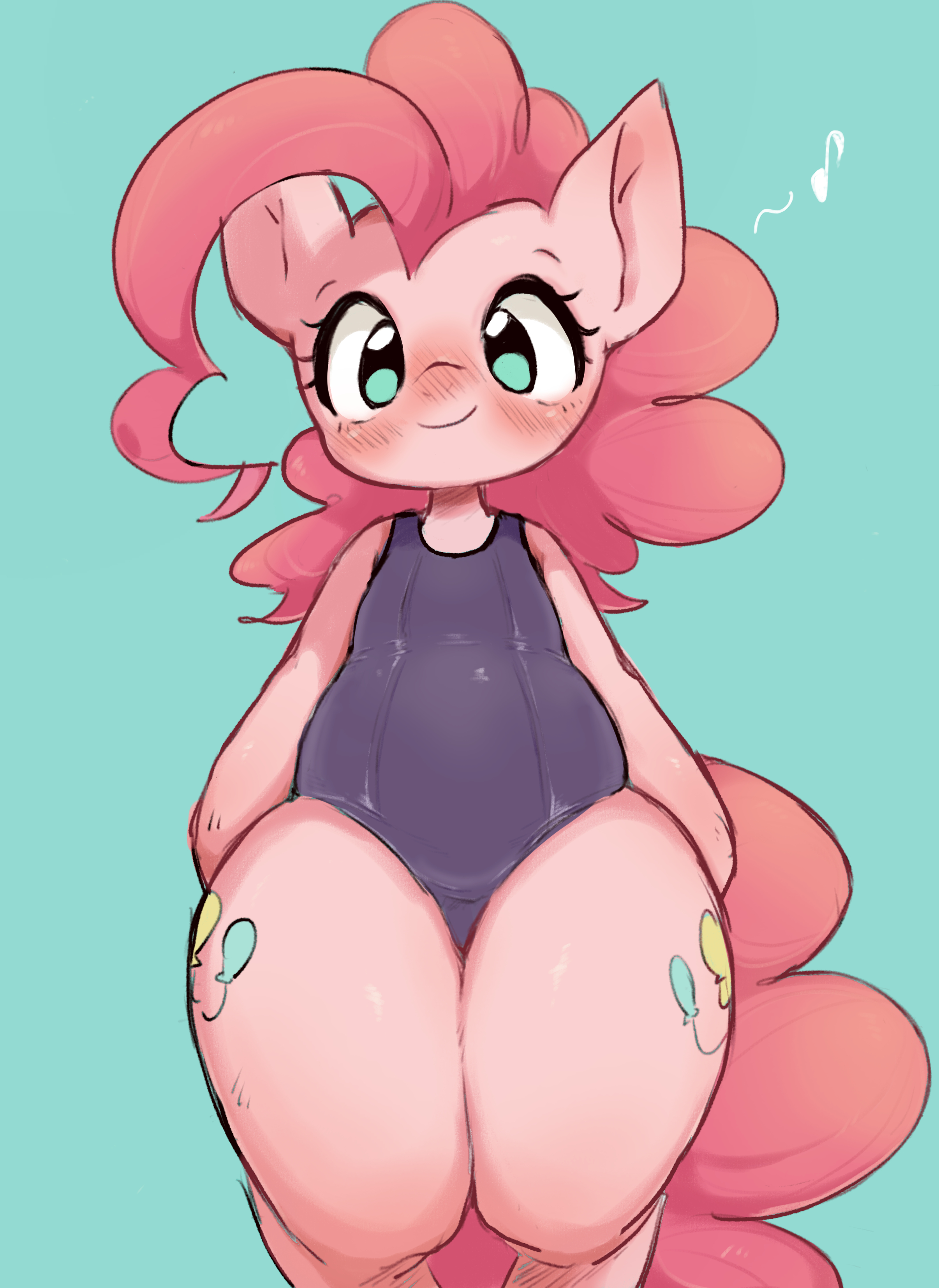 1girls, 91o42, cute, cutie mark, female, friendship is magic, my little pony, one-piece swimsuit, pinkie pie (mlp), smile, straight hair, thick thighs