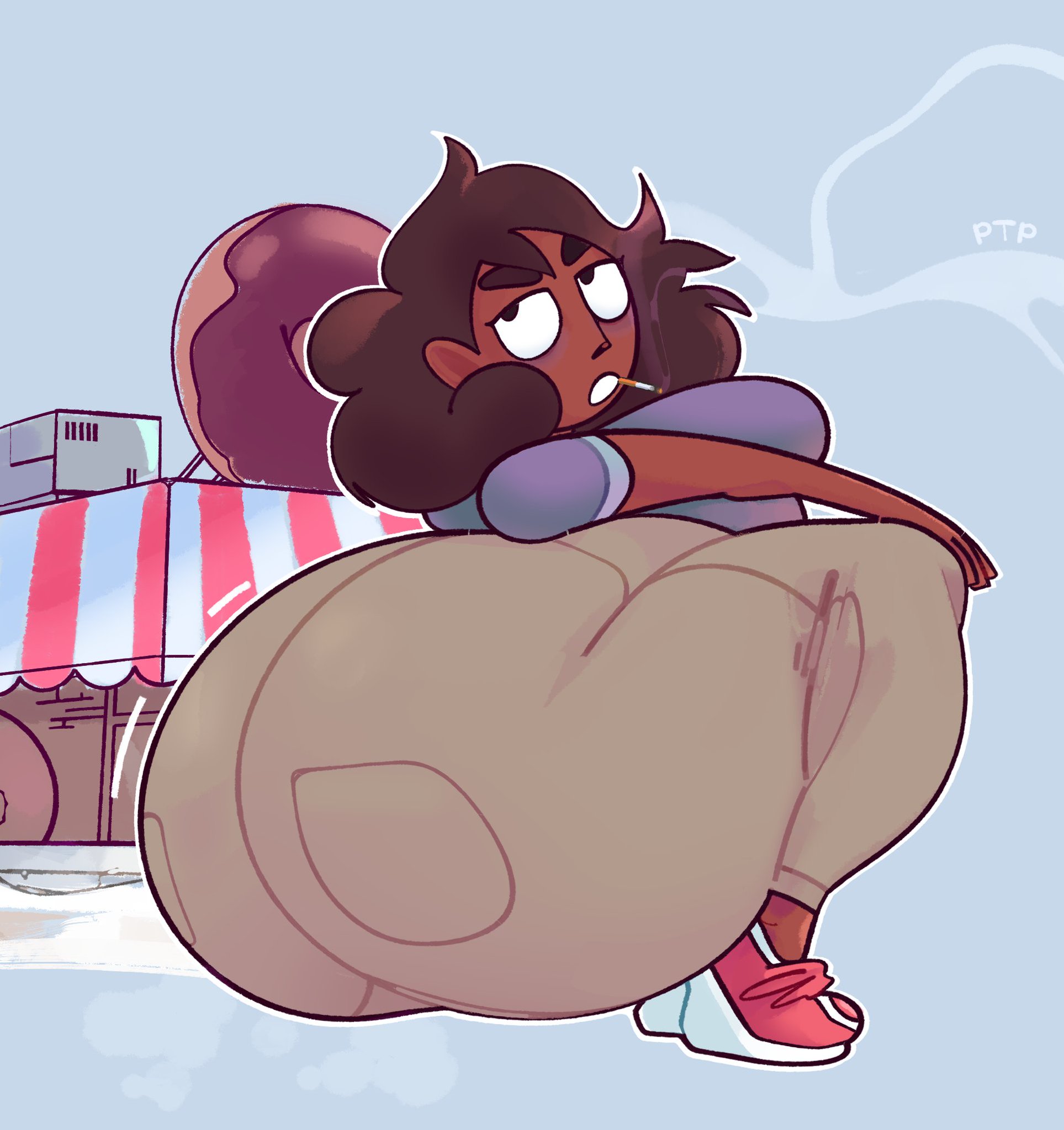 aged up, ass, ass focus, black hair, bottom heavy, cartoon network, connie maheswaran, dark skin, dark-skinned female, female, female only, huge ass, massive ass, puntthepoodle, smoking, sneakers, steven universe, steven universe future, thick thighs