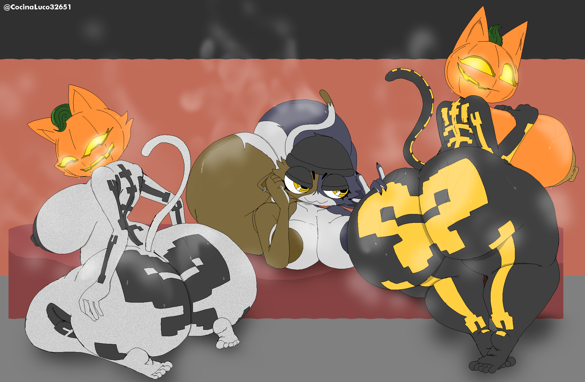 3girls, anthro, big ass, big breasts, big butt, cocinaluco32651, female, female focus, fortnite, huge ass, huge breasts, meow skulls (fortnite), meowskulls, multiple girls, musk, musk clouds, musky butt, spice (fortnite), sugar (fortnite), sweat, sweaty ass, sweaty butt, thick thighs