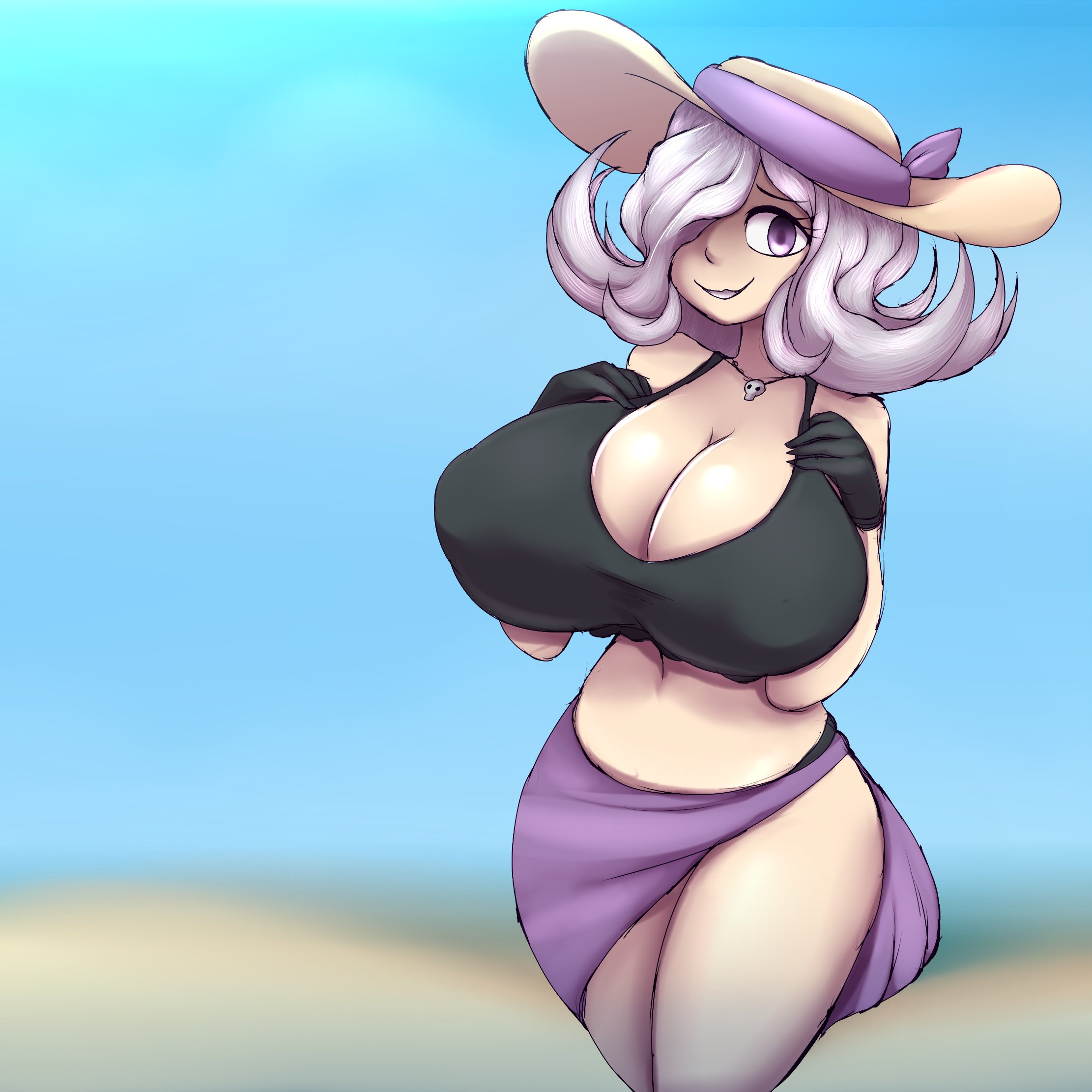 alternate version available, beach, bikini, bikini bottom, bikini top, breast expansion, breast growth, breast growth (enlargement), breasts, cleavage, danganronpa, danganronpa 3, elfdrago, female, female only, huge breasts, kimura seiko, large breasts, metachoke, smooth skin, swimsuit