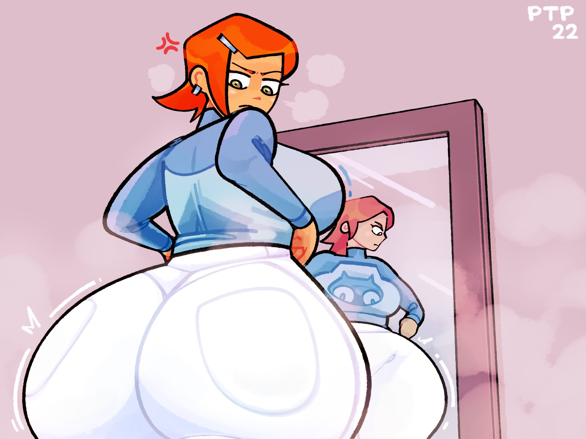 1girls, ass, ben 10, ben 10 (classic), big ass, big breasts, breasts, cartoon network, female, female only, gwen tennyson, gwen tennyson (classic), huge ass, huge breasts, jeans, mirror, orange hair, puntthepoodle, red hair, solo, tagme, tight clothes, tight clothing, tight jeans, tight pants, white legwear, yellow eyes