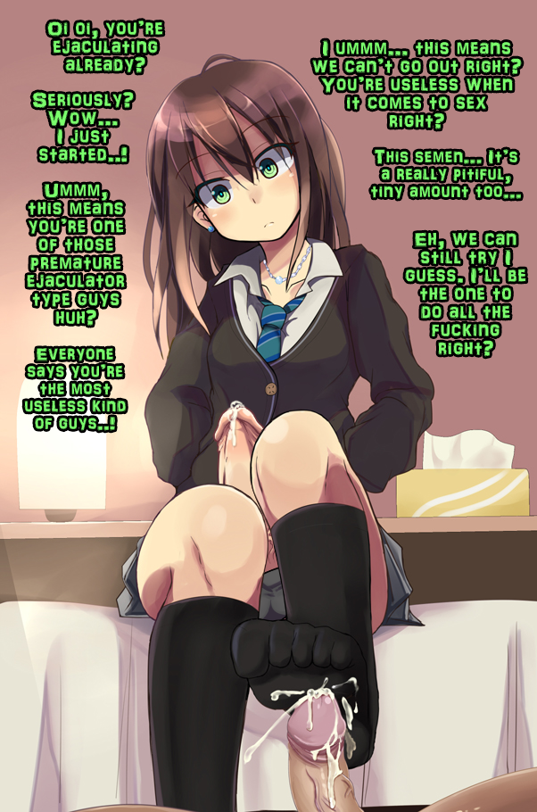 1futa big_penis black_socks brown_hair caption cardigan clothed clothing comord cum cum_on_socks cumshot earrings edit ejaculation elzikyuchi erection feet footjob footjob_with_legwear futa_focus futadom futadom_caption futanari green_eyes hands_in_pockets human humiliation idolmaster idolmaster_cinderella_girls knee_socks kneehighs kneesocks lamp large_penis light-skinned_futanari light_skin long_hair looking_at_partner looking_down male mostly_clothed necklace necktie no_shoes penis pleated_skirt premature_ejaculation premature_ejaculation_shaming school_uniform schoolgirl sheets shibuya_rin sitting skirt small_penis sockjob socks solo_focus text tissue_box uncensored veiny_penis