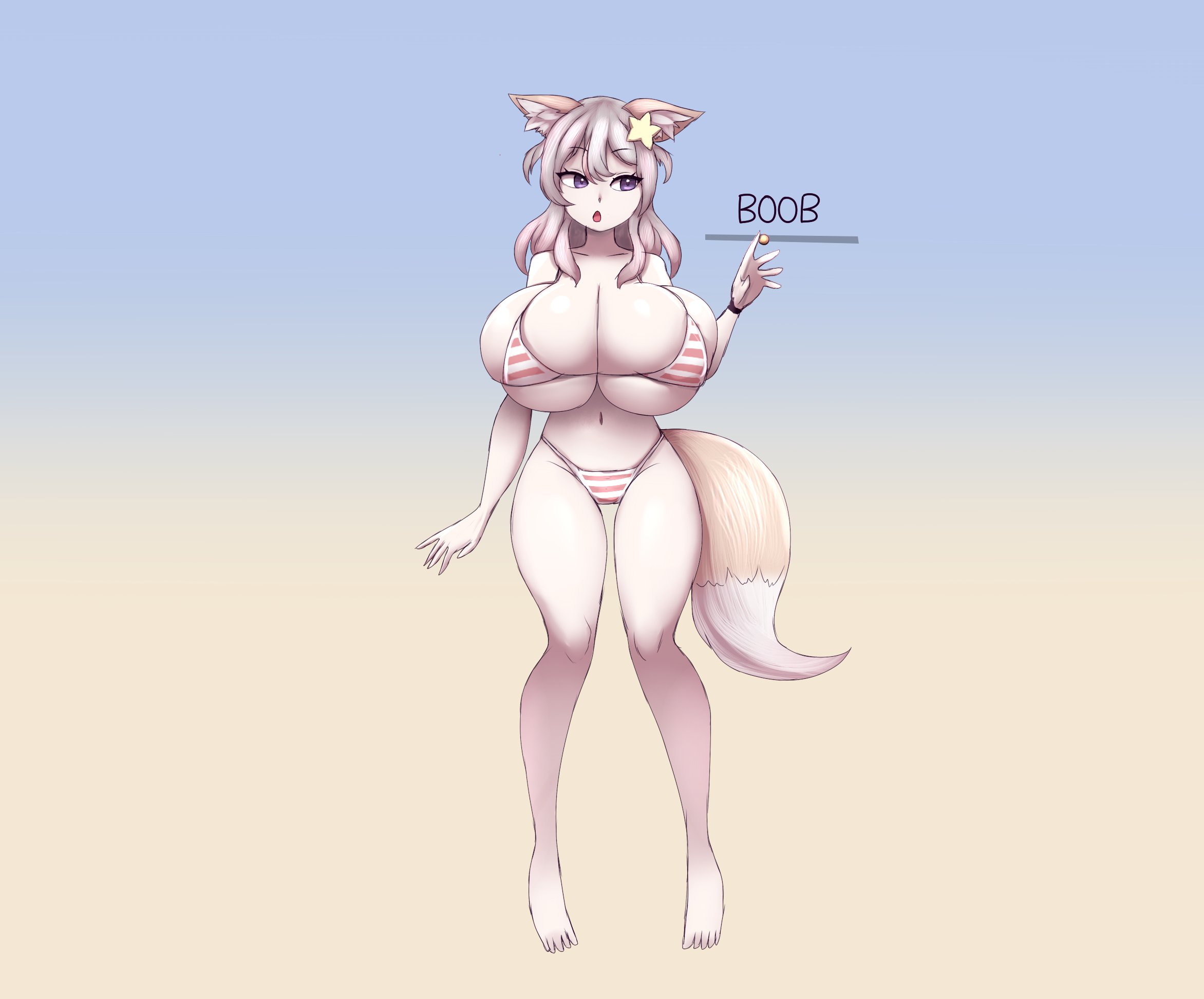 1girls, alternate breast size, annytf, areolae, big breasts, bikini, breast expansion, breast growth, breast growth (enlargement), breasts, female, fox ears, fox girl, fox tail, growth, growth sequence, hair, huge breasts, indie virtual youtuber, long, metachoke, pink bikini, sequence, slider, slider (control), striped bikini, surprised, surprised expression, tagme, virtual youtuber, vtuber, white hair
