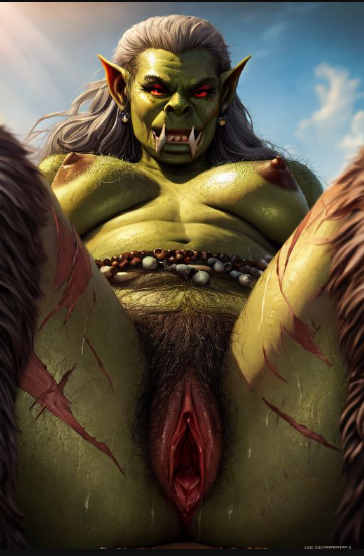 1girls ai_generated female female_orc gilf hairy_pussy nude_female older_female thick_thighs