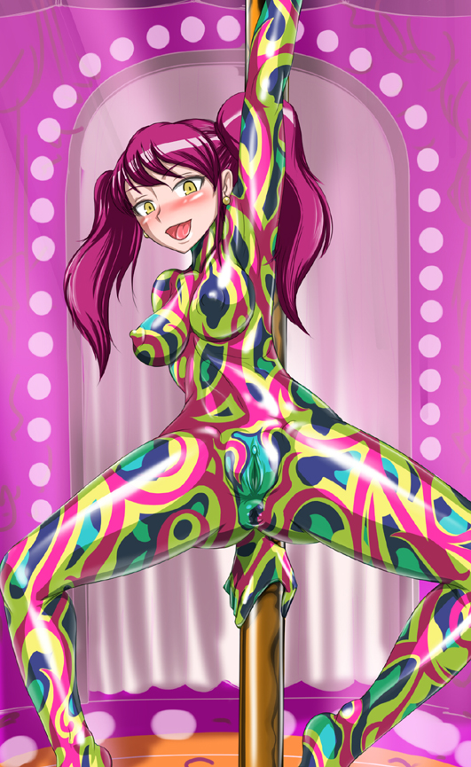 1girls acid anus atlus blush bodypaint breasts colorful damu_otoko drugs earrings erect_nipples female jewelry kujikawa_rise long_hair lsd naughty_face nipples nude open_mouth persona persona_4 pole pole_dancing psychedelic purple_hair pussy shadow_(persona) shadow_rise shadow_self_(persona) skin_tight solo stage tied_hair tripping trippy_background twintails uncensored yellow_eyes