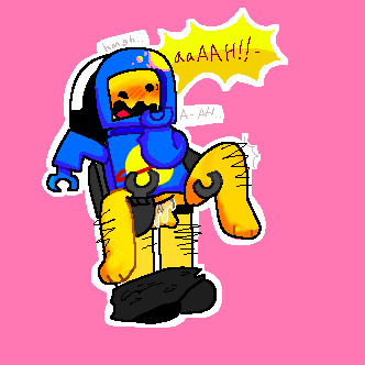 bad_cop/good_cop benny_(the_lego_movie) blue_spacesuit blush digital_media_(artwork) gripping_thighs hairy_legs hand_on_face pants_down pussy shocked text_bubble the_lego_movie yellow_skin