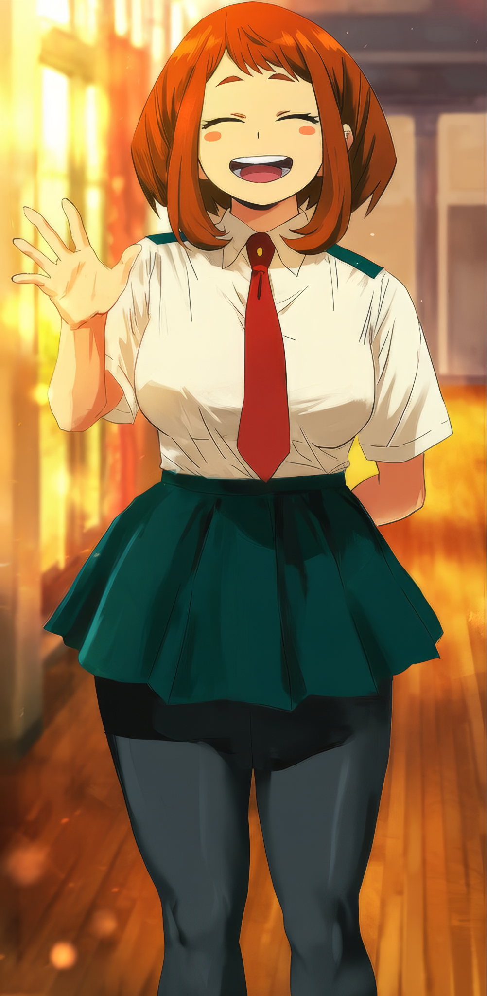 ai_generated alternate_version_available boku_no_hero_academia hallway my_hero_academia ochako_uraraka school school_uniform schoolgirl solo thefelix uraraka_ochako young
