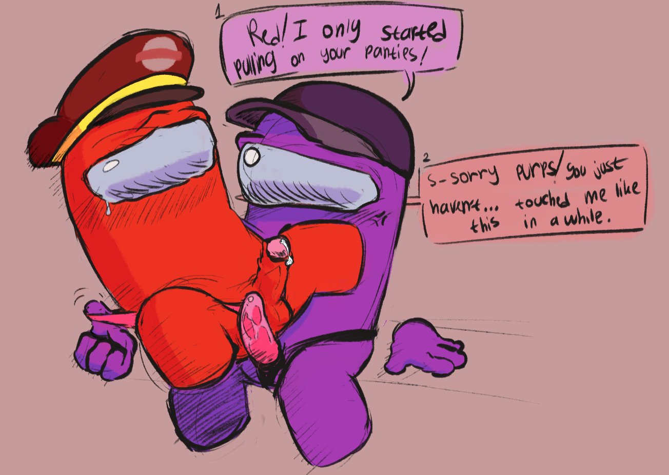 among us, among us (series), cum, panties, penis, pulling panties, purple (among us), red (among us), strap-on