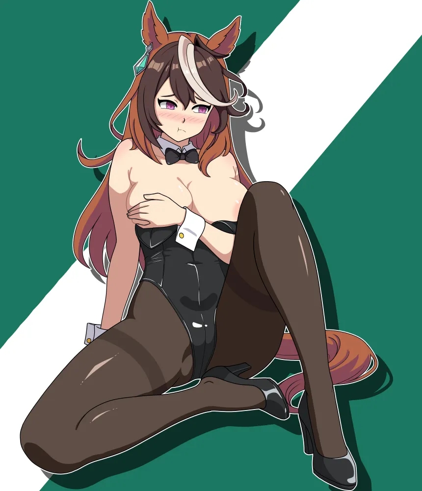 :t, 1girls, 2d, 2d (artwork), 2d artwork, animal ears, animal tail, areola, areola slip, areolae, areolae slip, arm support, ashamed, background, bare arms, bare chest, bare hands, bare shoulders, bare skin, belly button, big areola, big areolae, big boobs, big breasts, big nipples, black bowtie, black bunnysuit, black footwear, black high heels, black leotard, black shoes, black topwear, blush face, blush lines, blushing, blushing at viewer, blushing female, blushing lines, boob grab, bowtie, breast grab, breast hold, breasts, brown hair, brown legwear, brown pantyhose, brown-haired female, bunny costume, bunnygirl, bunnygirl outfit, bunnysuit, busty, busty female, busty girl, calves, caressing breasts, cleavage, collar, collarbone, covering, covering breast, covering breasts, covering chest, covering nipples, covering one breast, covering one nipple, covering self, digital, digital art, digital drawing, digital drawing (artwork), digital media, digital media (artwork), drawing, embarrassed, embarrassed exposed female, embarrassed expression, embarrassed female, eviconstantine, exposed arms, exposed chest, exposed shoulders, exposed skin, female, female focus, female only, fingers, flushed, flushed cheeks, flushed face, flustered, flustered female, fondling, fondling breasts, fondling own breast, fondling self, footwear, from front, front view, full body, full body view, grabbing breast, grabbing breasts, grabbing own breast, grabbing own breasts, green background, groin, groin tendon, grope, groping, groping breast, groping breasts, groping chest, groping own breast, groping own breasts, groping self, hair between eyes, hand on breast, hand on chest, hand on own breast, hand on own chest, hiding breasts, high heels, horse ears, horse girl, horse tail, hourglass figure, inguinal crease, inguinal ligament, knee up, knees, large areola, large areolae, large boobs, large breasts, lean figure, legs, legs apart, legs spread, legwear, leotard, long hair, low res, low resolution, lowres, monotone background, multicolored hair, narrow waist, navel, nipples, one color background, pantyhose, pink areola, pink areolae, plain background, portrait, pout, pouting, pouting at viewer, pouting lips, pouty lips, purple eyes, purple-eyed female, self fondle, self grope, shoes, shoulders, sitting, slender body, slender waist, slim female, slim waist, solid color background, solo, spread legs, spreading legs, spreading thighs, symboli rudolf (umamusume), tail, thighs, topwear, touching breast, touching breasts, umamusume, white collar, white hair, white wrist cuffs, white-haired female, wide hips, wrist cuffs