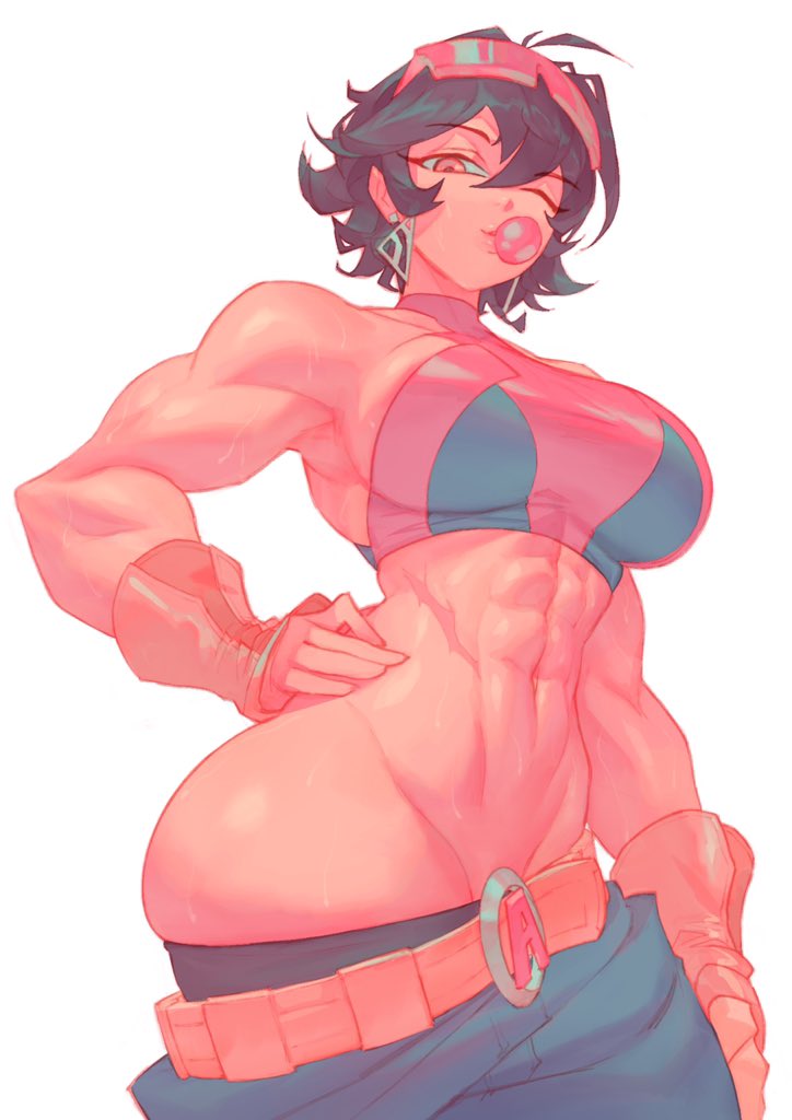 1girls, 2d, abs, baggy pants, bare arms, bare shoulders, big breasts, black hair, clothed, clothing, color, female, female focus, female only, fully clothed, hi res, jubilee, jubilee (marvel rivals), large breasts, light skin, light-skinned female, marvel, marvel rivals, oversized clothing, rebigaki art, sagging pants, short hair, solo, solo female, sweaty, tagme, thick thighs, wardrobe malfunction, x-men, yknivel