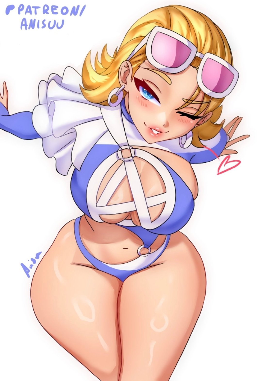 1girls, 2d, 2d (artwork), anisdrawn, breasts, clothed, fantastic four, female, female focus, female only, fully clothed, invisible woman, invisible woman (azure shade), invisible woman (marvel rivals), large breasts, light skin, light-skinned female, looking at viewer, marvel, marvel comics, marvel rivals, solo, sue richards, sue storm, swimsuit, thick thighs, thighs, white background, wide hips