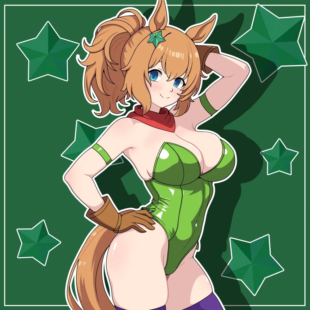 1:1, 1:1 aspect ratio, 1girls, 2d, 2d (artwork), 2d artwork, animal ears, animal tail, arm behind head, armpit, armpit crease, armpit peek, armpits, background, bare armpits, bare arms, bare chest, bare hips, bare shoulders, bare skin, belly button, big boobs, big breasts, blue eyes, blue legwear, blue stockings, blue thigh highs, blue thighhighs, blue-eyed female, breasts, brown gloves, brown hair, brown-haired female, busty, busty female, busty girl, cleavage, closed mouth smile, collarbone, curvaceous, curvaceous body, curvaceous female, curvaceous figure, curvaceous hips, curvy, curvy body, curvy female, curvy figure, curvy hips, digital, digital art, digital drawing, digital drawing (artwork), digital media, digital media (artwork), drawing, elbows, eviconstantine, exposed armpits, exposed arms, exposed chest, exposed hips, exposed shoulders, exposed skin, female, female focus, female only, fingers, from side, gloves, green background, green leotard, green topwear, groin, hair between eyes, hair ornament, hairless armpits, hand behind head, hand on head, hand on hip, hand on own head, hand on own hip, head tilt, horse ears, horse girl, horse tail, hourglass figure, inframammary fold, inguinal crease, inguinal ligament, large boobs, large breasts, lean figure, legwear, leotard, long hair, looking at viewer, monotone background, mons pubis, narrow waist, navel, one color background, parted bangs, plain background, ponytail, posing, posing for the viewer, shaved armpits, shoulders, side view, sidelocks, skindentation, slender body, slender waist, slim female, slim waist, smile, smiley face, smiling, smiling at viewer, solid color background, solo, standing, stockings, taiki shuttle (umamusume), taiki shuttle (wild frontier) (umamusume), thick thighs, thigh highs, thighhighs, thighs, three-quarter view, tied hair, tilted head, top view, topwear, touching head, touching hip, umamusume, umamusume pretty derby, upper body, wide hips