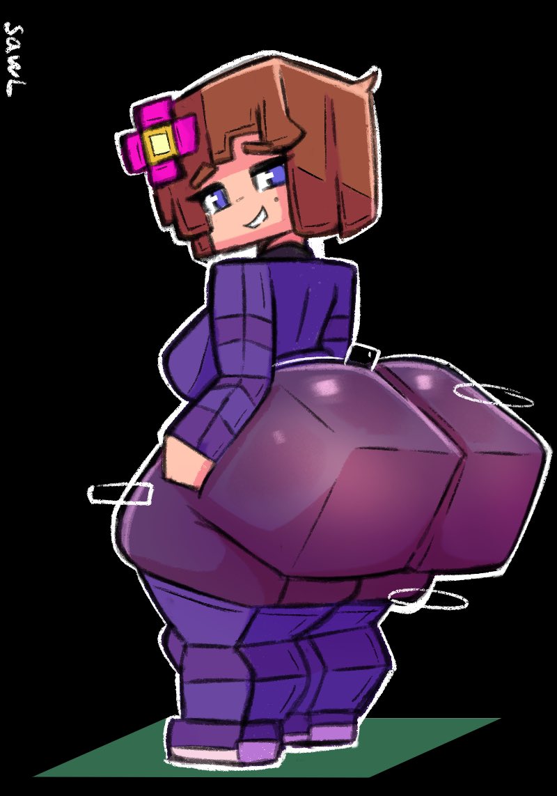 1girls, ass, ass bigger than head, ass bigger than torso, big ass, big breasts, bottom heavy, breasts, brown hair, bubble butt, busty, clothing, fat ass, female, female only, flower, flower in hair, huge ass, jenny belle (slipperyt), large ass, large breasts, leggings, looking at viewer, looking back, massive ass, minecraft, notsawl, slipperyt, solo, sweater, thick ass, thick thighs, thunder thighs, wide hips
