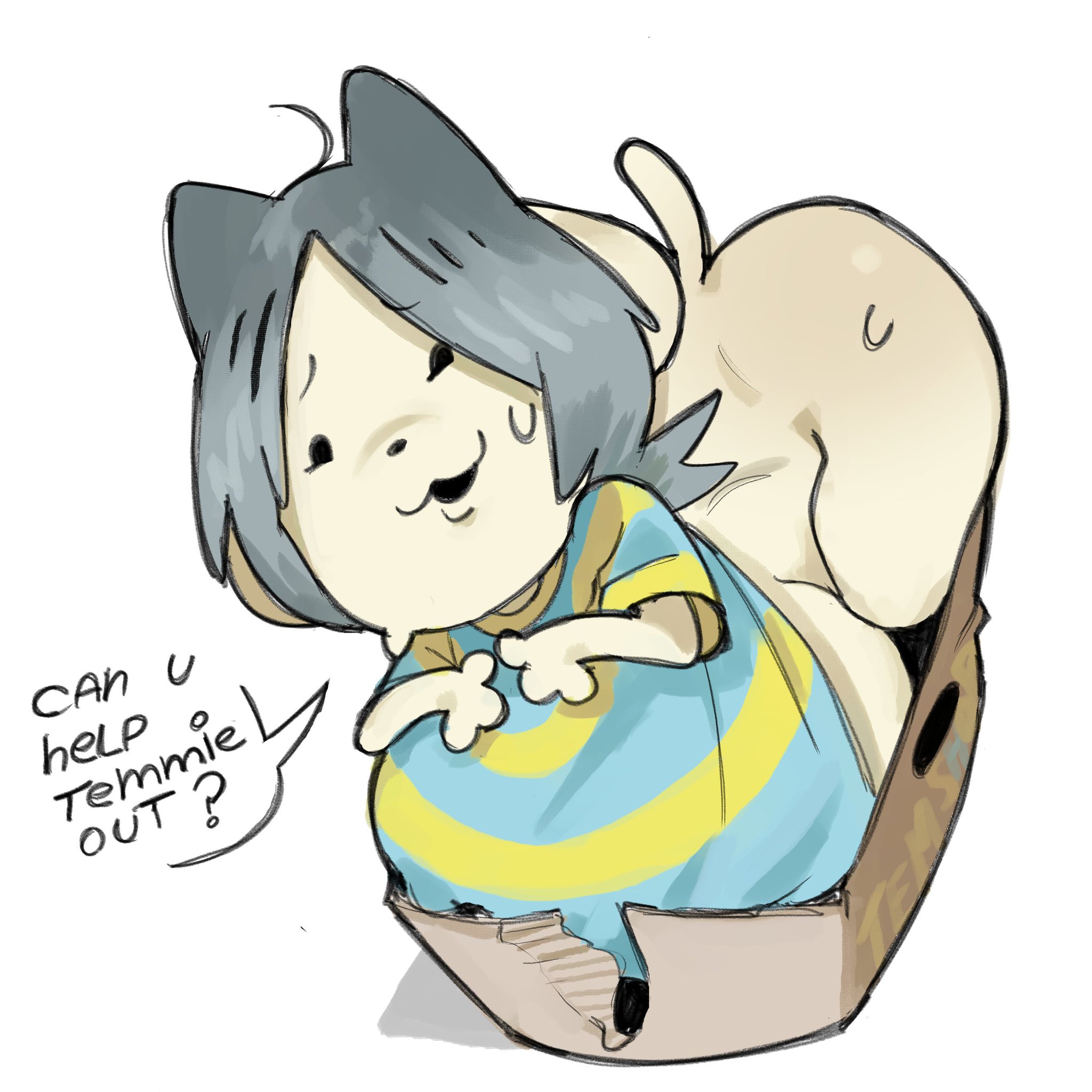 anthro, artist request, big breasts, shortstack, stuck, stuck in object, tagme, temmie (undertale), undertale, undertale (series)