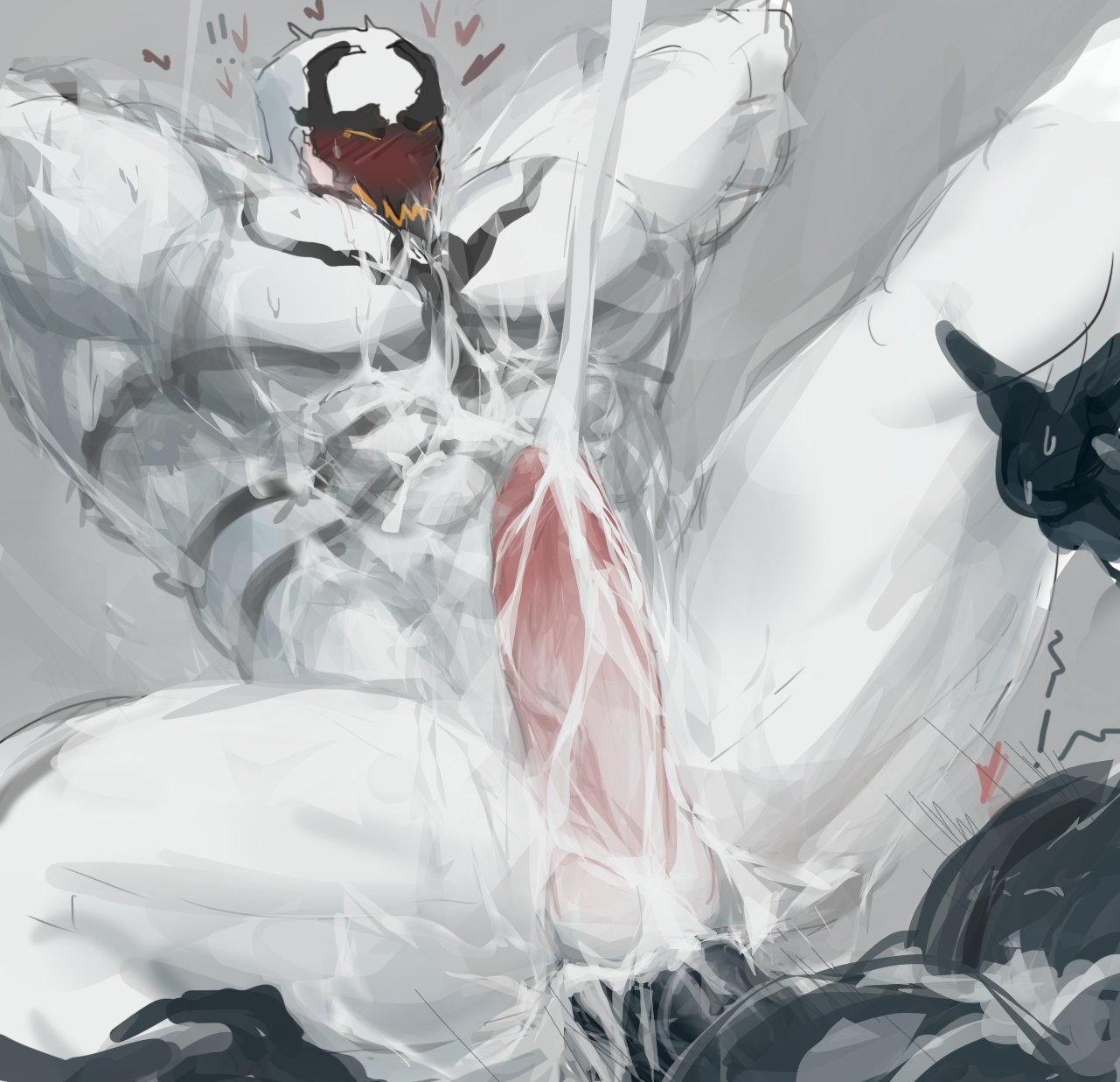 2boys, anmei ftnn, anti-venom, blush, dick, ejaculation, erection, gay, humanoid, legs up, male, male only, male/male, marvel, marvel comics, muscular, muscular male, pecs, penetration, penis, sex, symbiote, tagme, venom, venom (marvel), yaoi